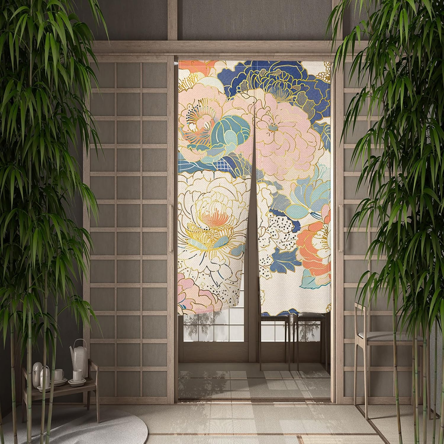 Japanese Noren Door Curtain Boho Style Floral Print Panel 335x559
