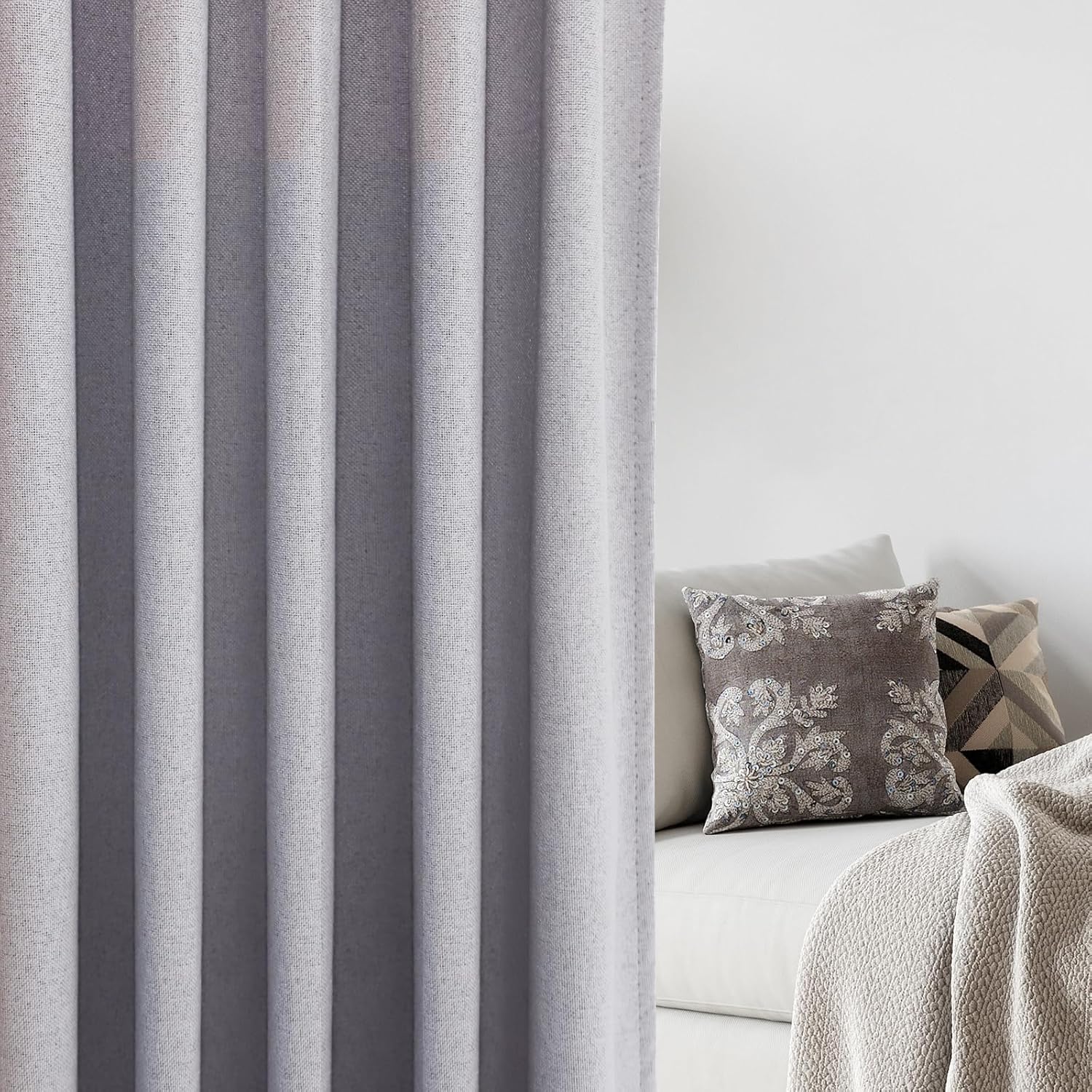 Light Grey Blackout Pinch Pleated Linen Curtains 2 Panels Set 90 Inches