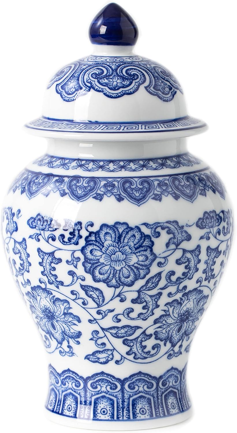 KuJaRen Blue and White Ginger Jar 98 Inch Ceramic Vase
