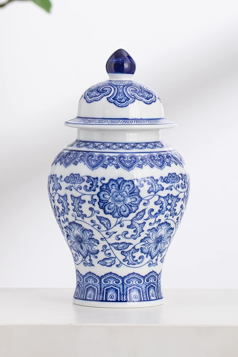 KuJaRen Blue and White Ginger Jar 98 Inch Ceramic Vase