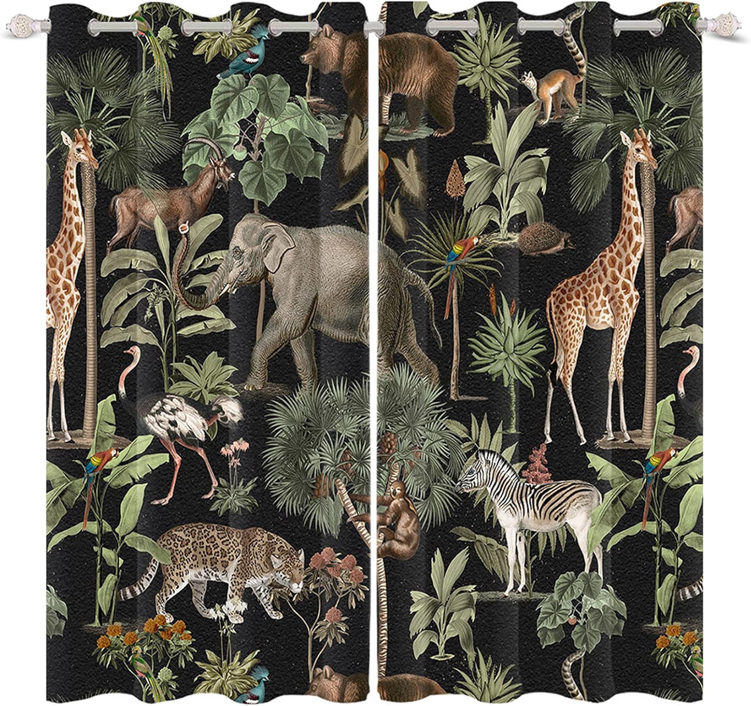 Yeele Jungle Wildlife Window Curtain Panels 2 Panels 53x84 Inches