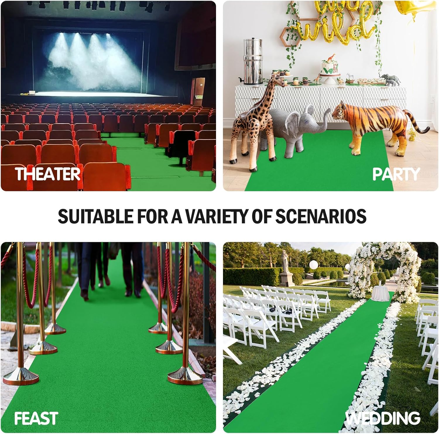 VOK Green Aisle Runner Carpet Rug 3x15ft