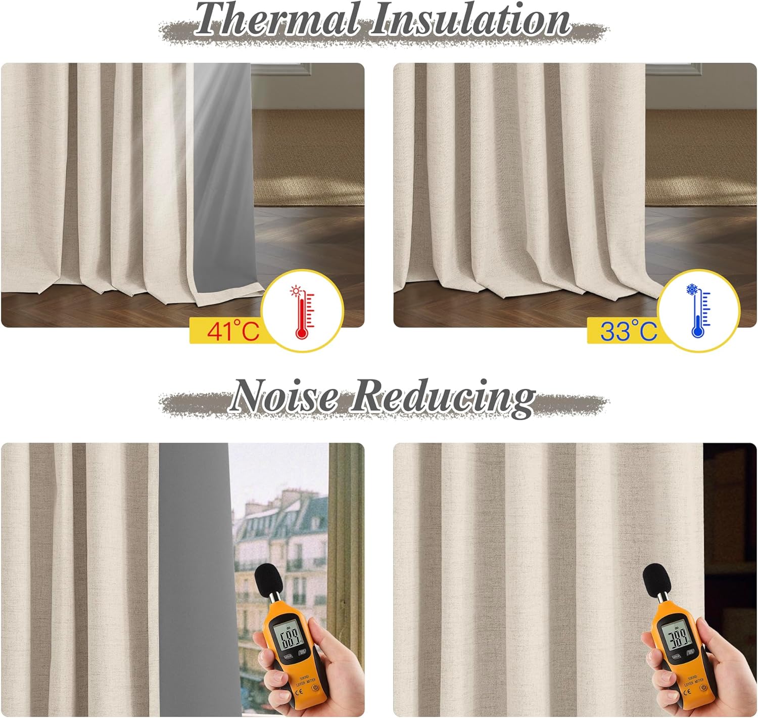 StangH Pinch Pleat Linen Curtains 1 Panel Blackout