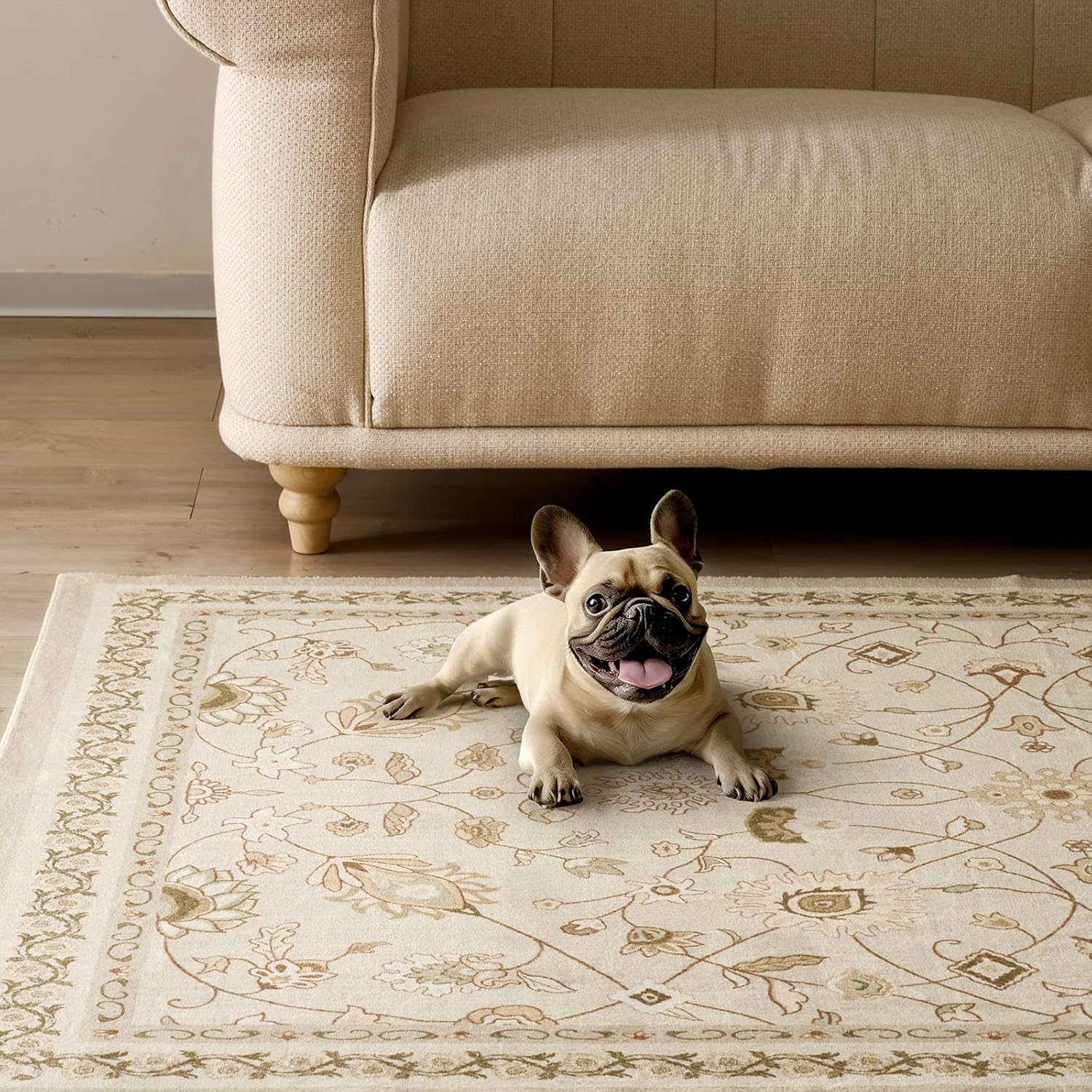 Evergrace 2x3 Area Rug Boho Floral Faux Wool Natural Beige