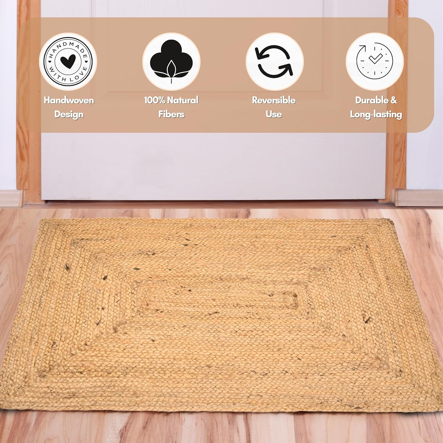 INDIAN ARTISTIC Jute Cotton Rug 2x3 ft Reversible