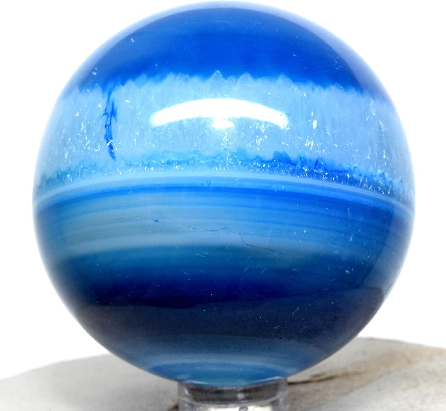 55mm Dyed White Blue Agate Sphere with Stand