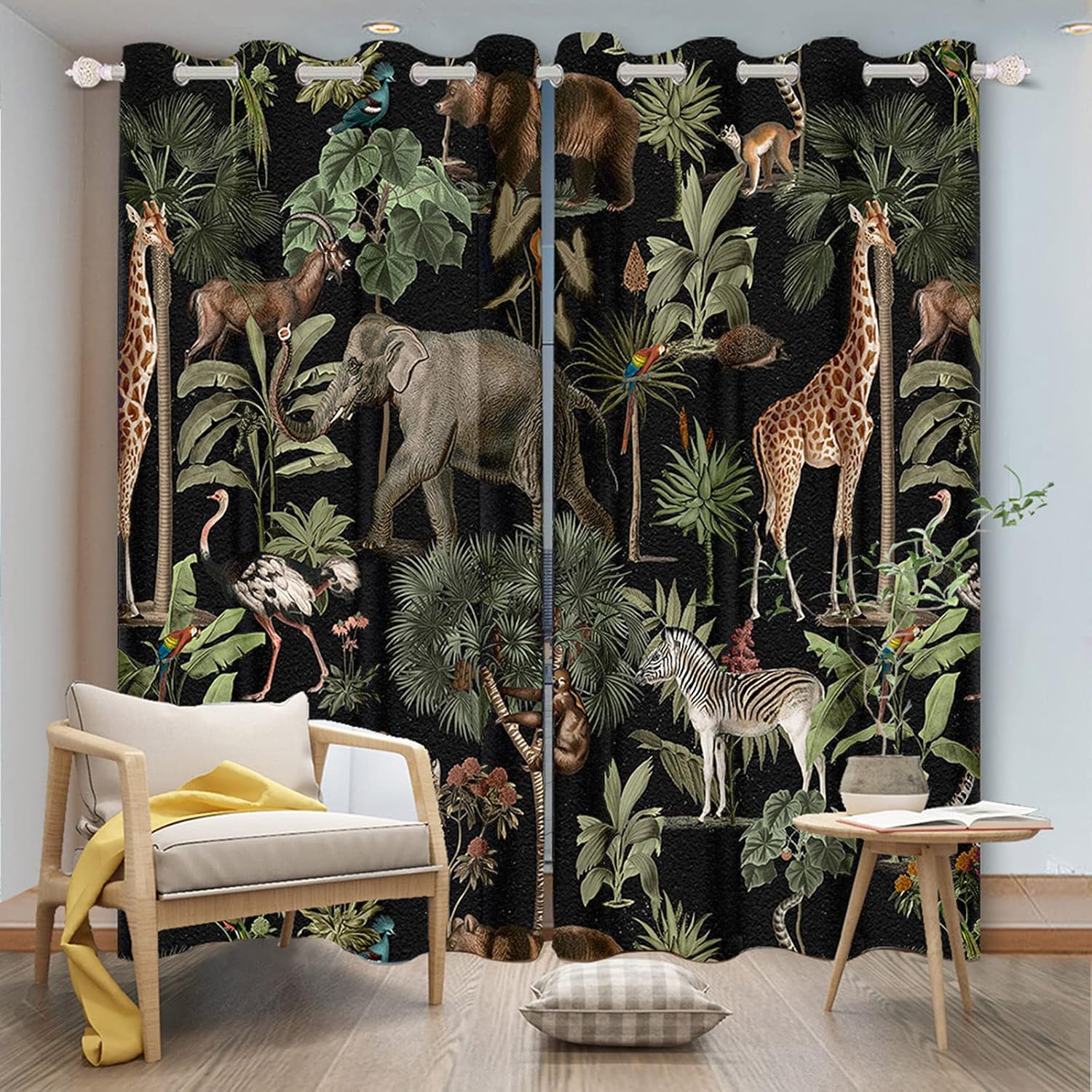 Yeele Jungle Wildlife Window Curtain Panels 2 Panels 53x84 Inches