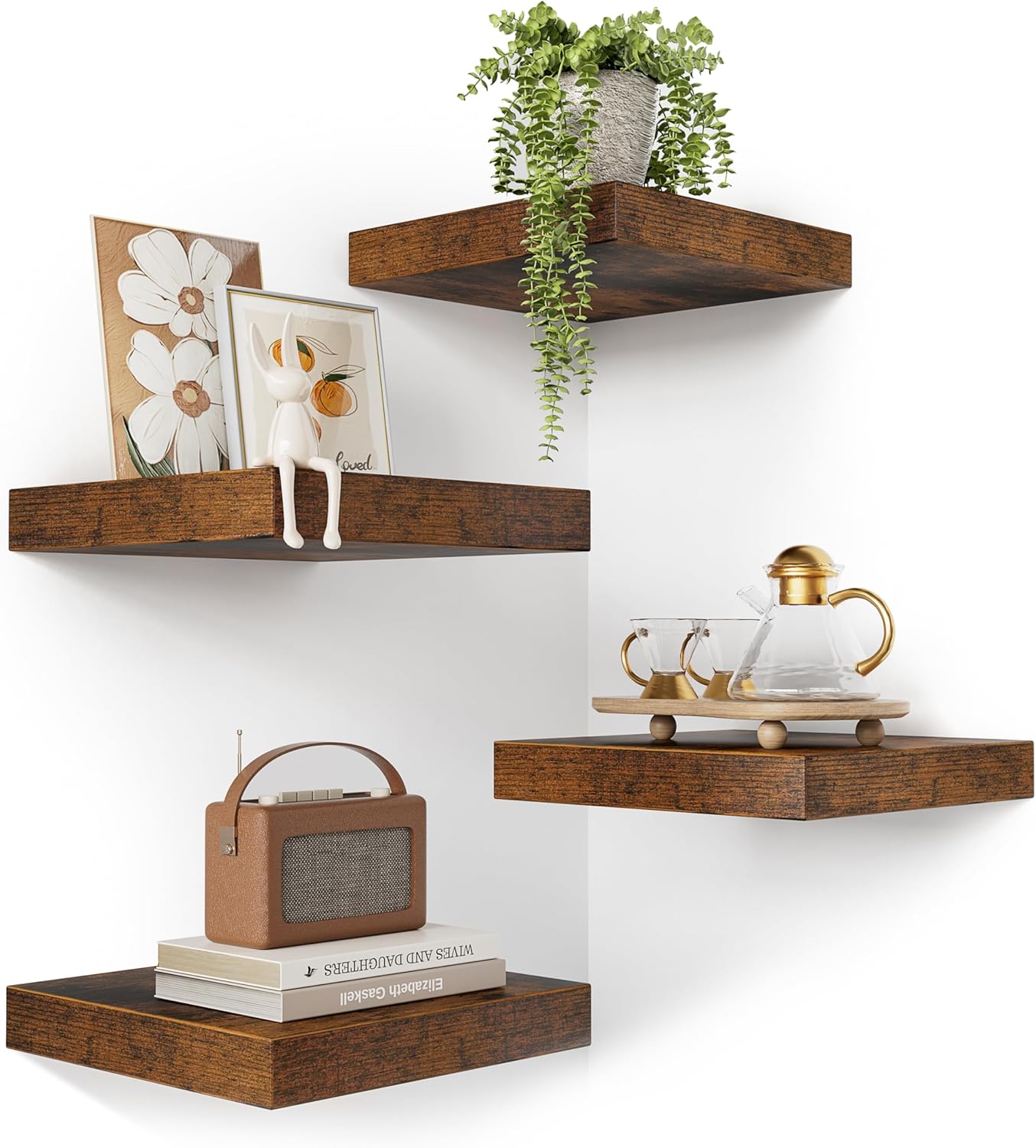Olakee Corner Floating Shelf Set of 4 Carbonized Black