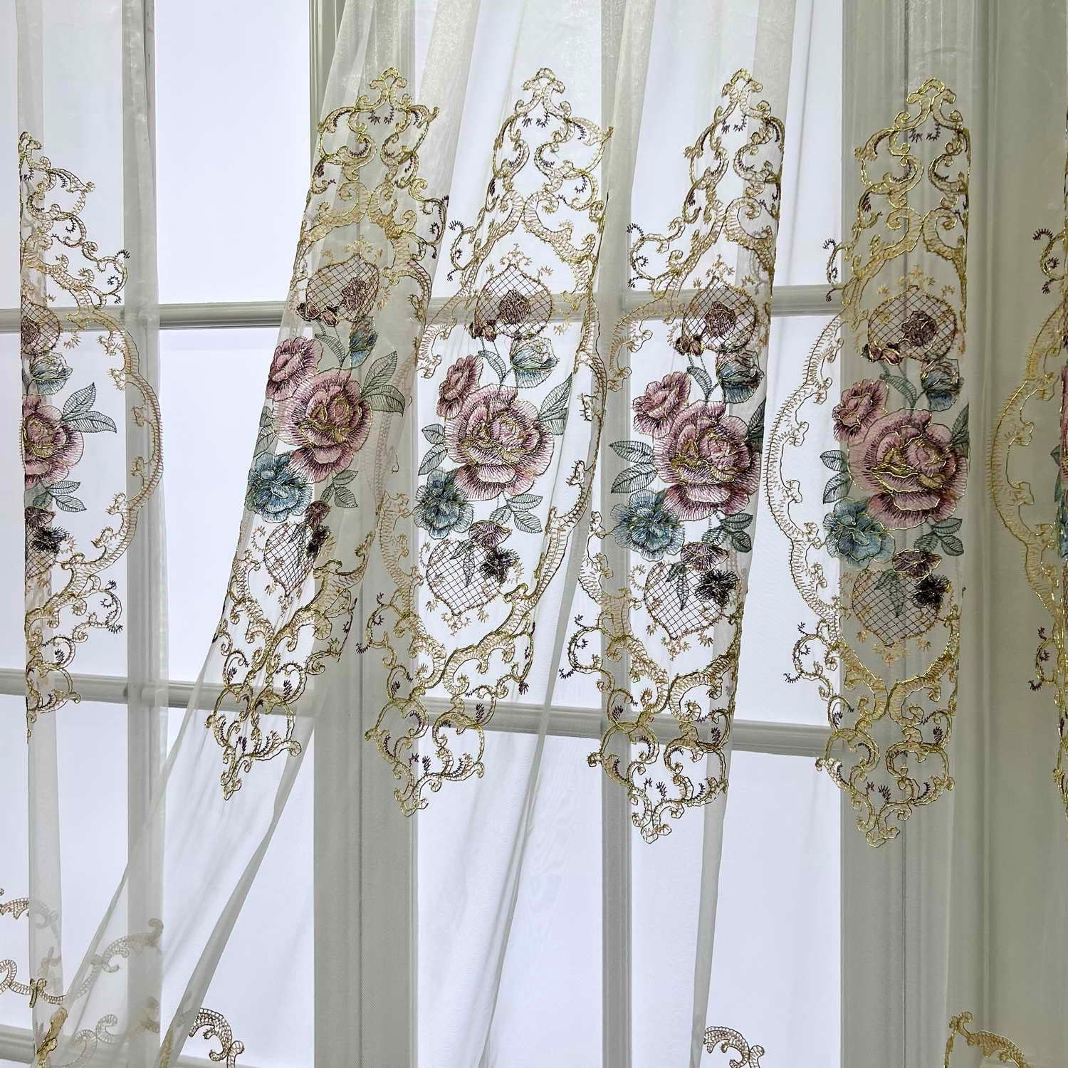 WPKIRA Royal Embroidered Sheer Curtain Panel