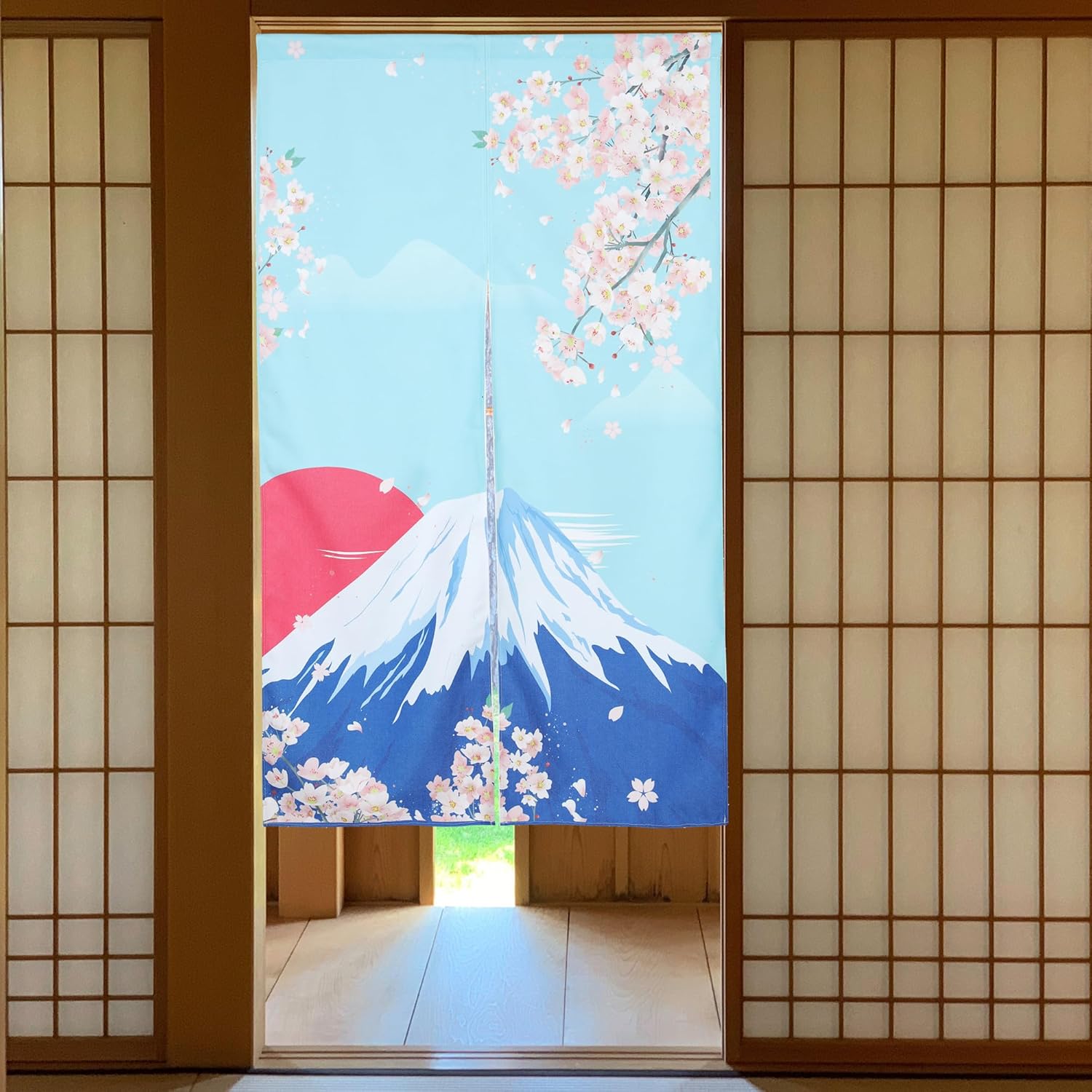Japanese Noren Door Curtain with Hokusai Print