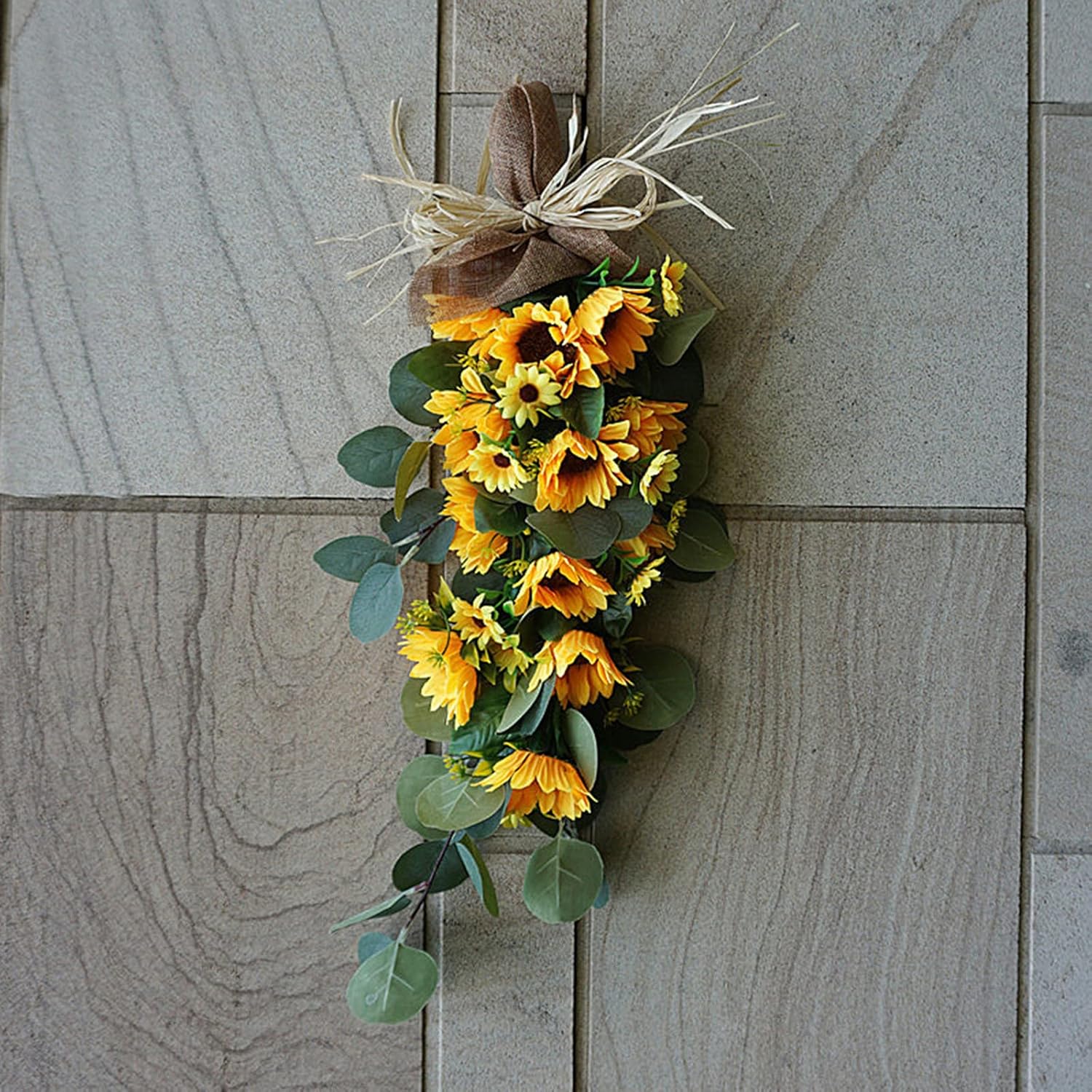 Belupai Artificial Sunflower Teardrop Swag for Front Door