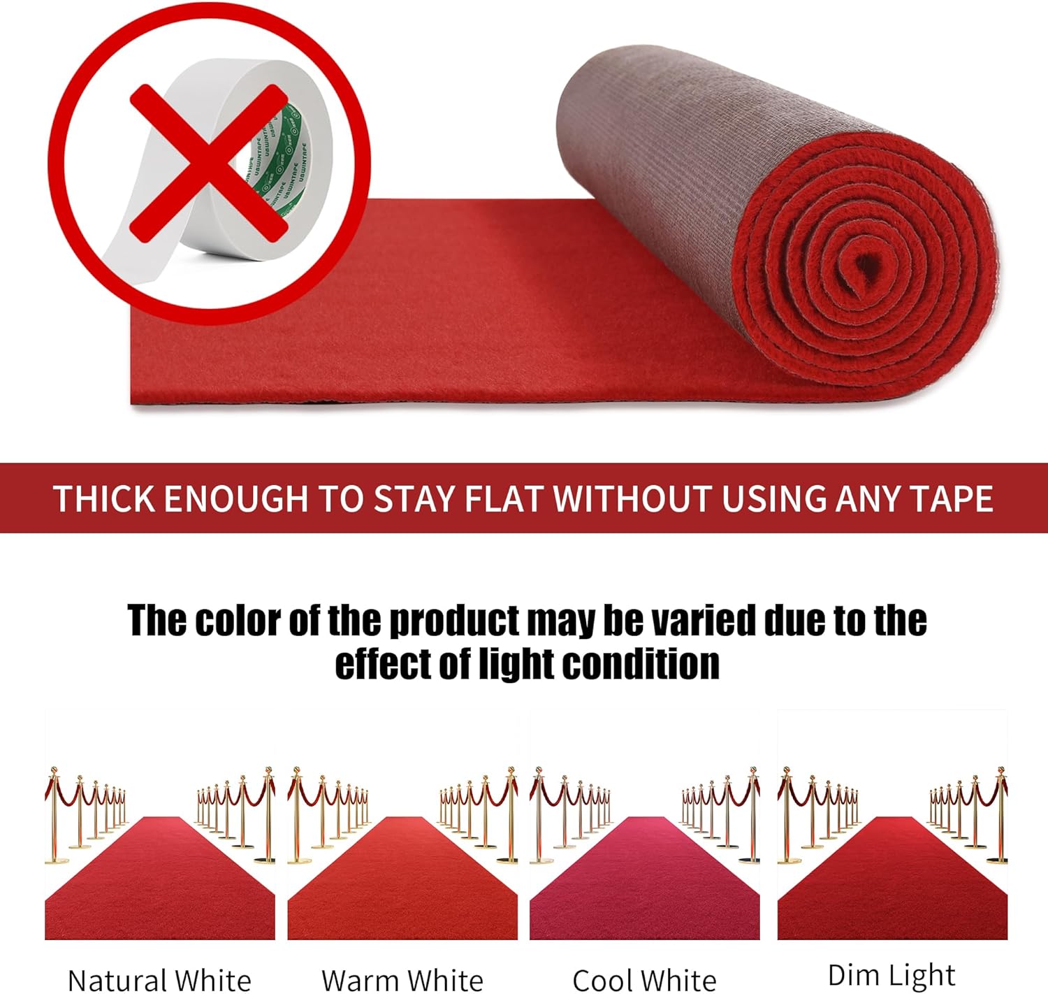 HOMBYS 450 GSM Extra Thick Red Carpet Runner 26x30 ft