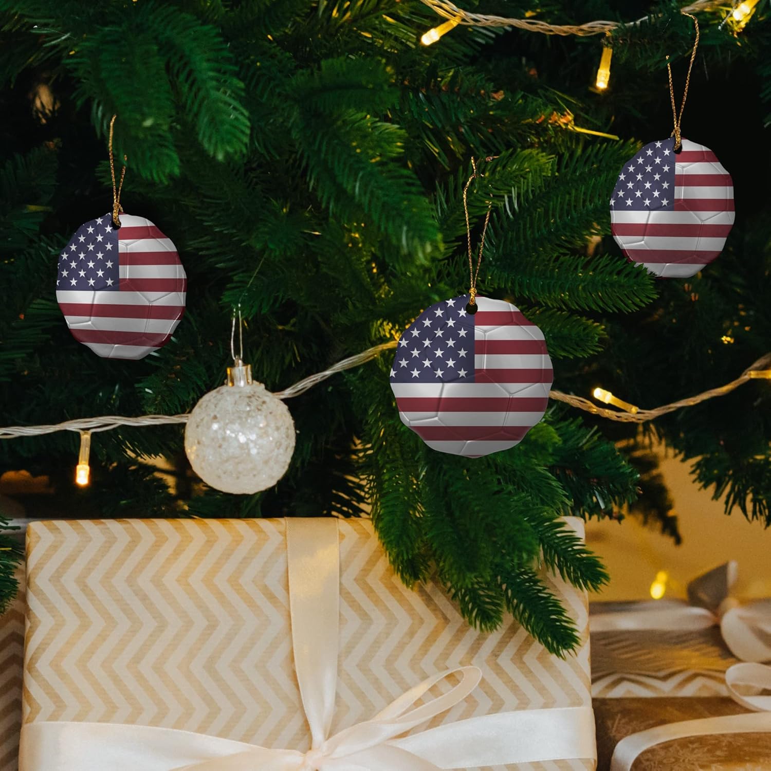 GRAPHICS MORE USA Flag Soccer Ball Porcelain Ornament