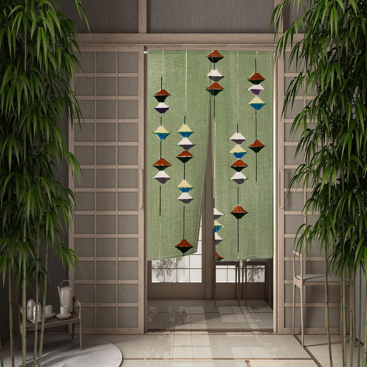 Leowefowa Noren Green Door Curtain 34x60 Inch Panel