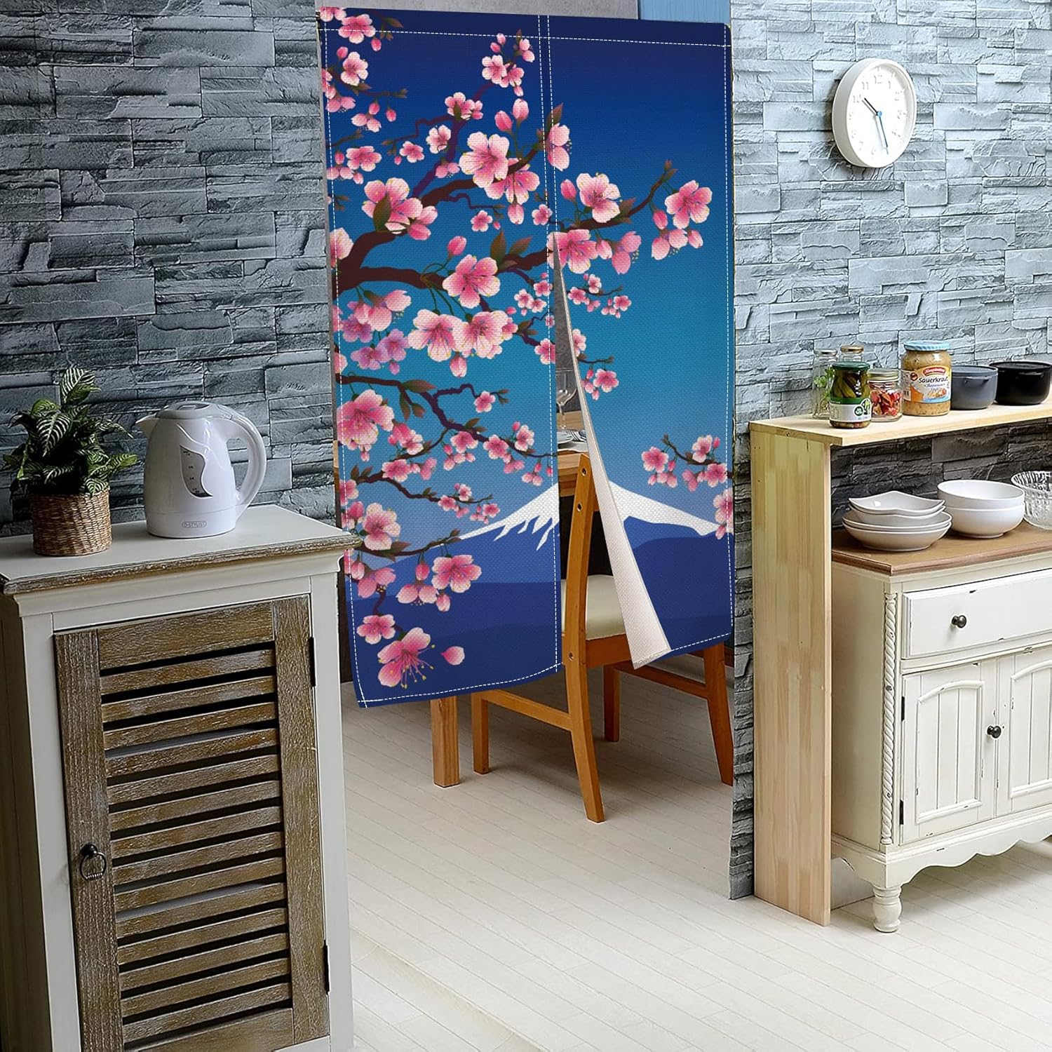 Japan Mount Fuji Cherry Noren Curtain Panel 335x669 In