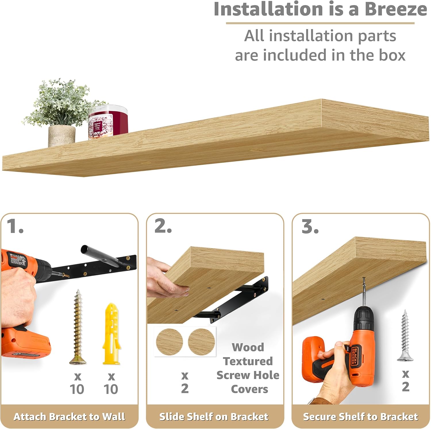 Sorbus Floating Shelf 35 Inch Maple Wood 2 Pack Wall Mount