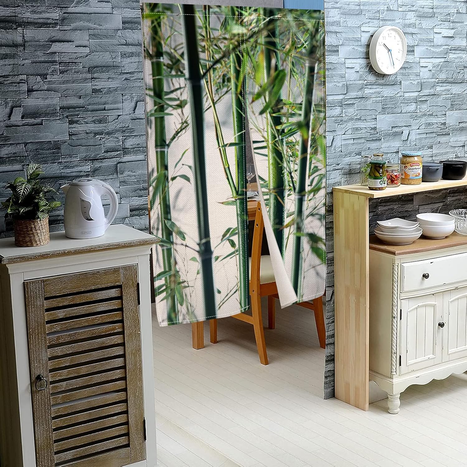 Leowefowa Bamboo Forest Doorway Curtain Panel
