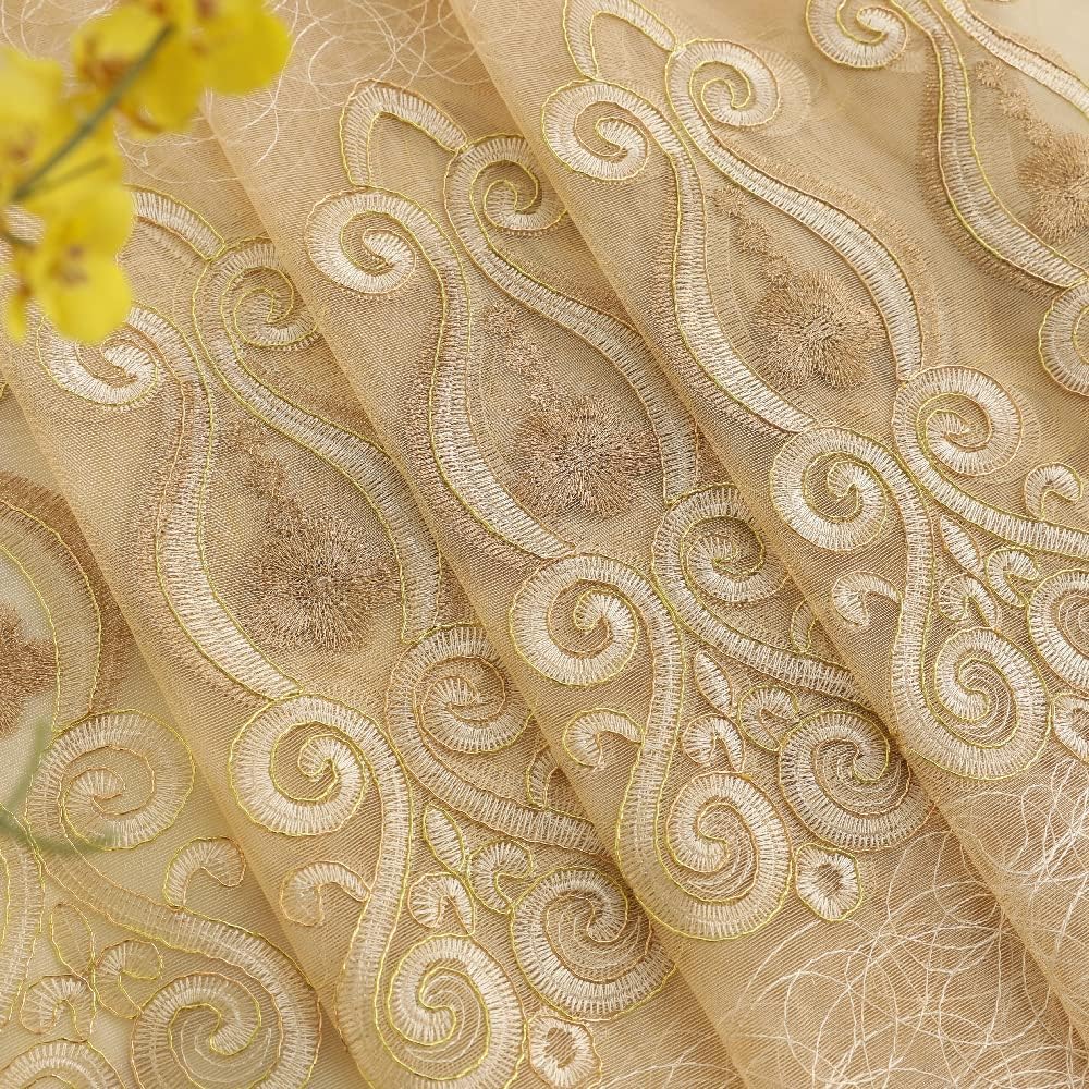 Amidoudou 1 Pair Gold Jacquard Sheer Curtains 51x90 Inch
