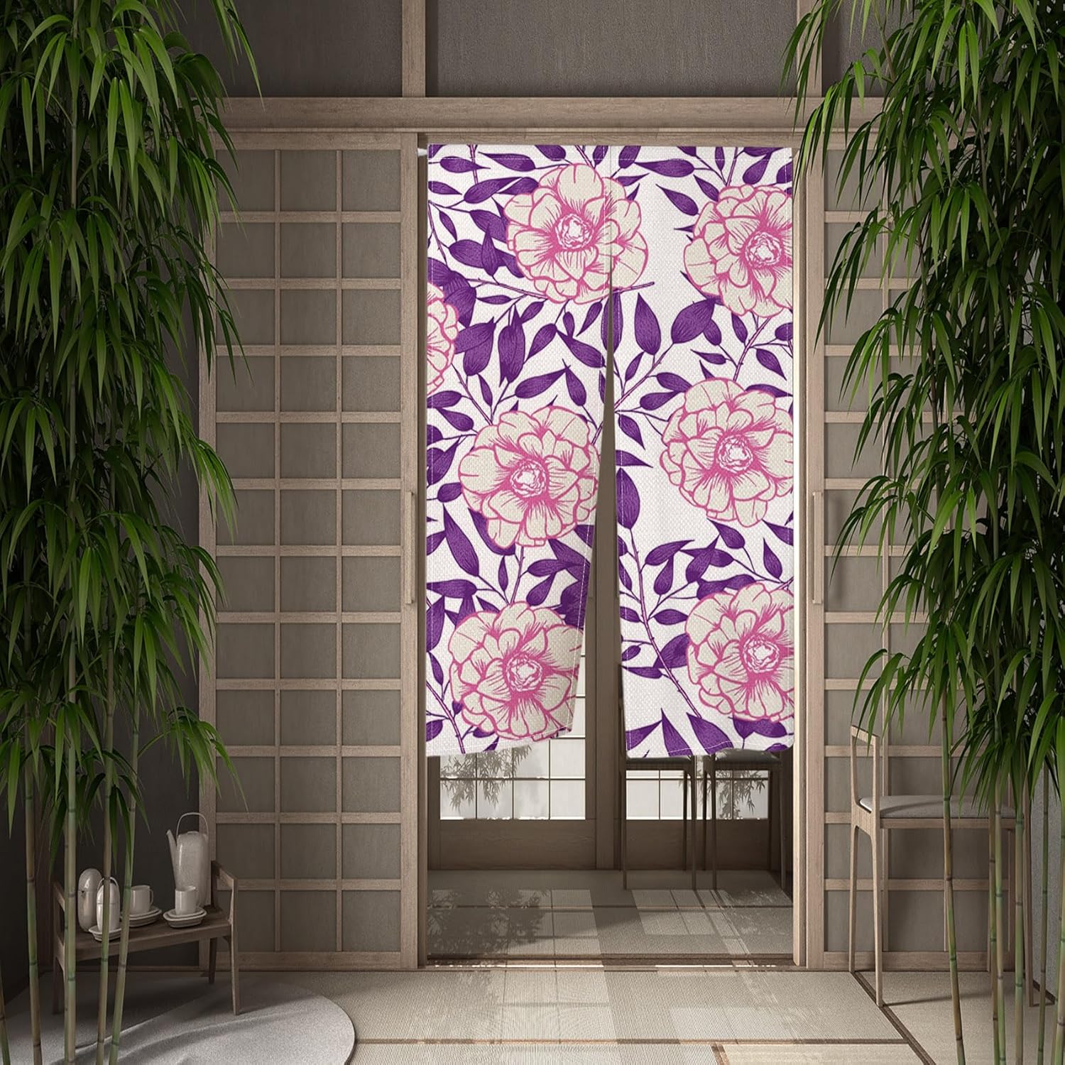 Bloomy Flowers Noren Curtain 34x60 Inch