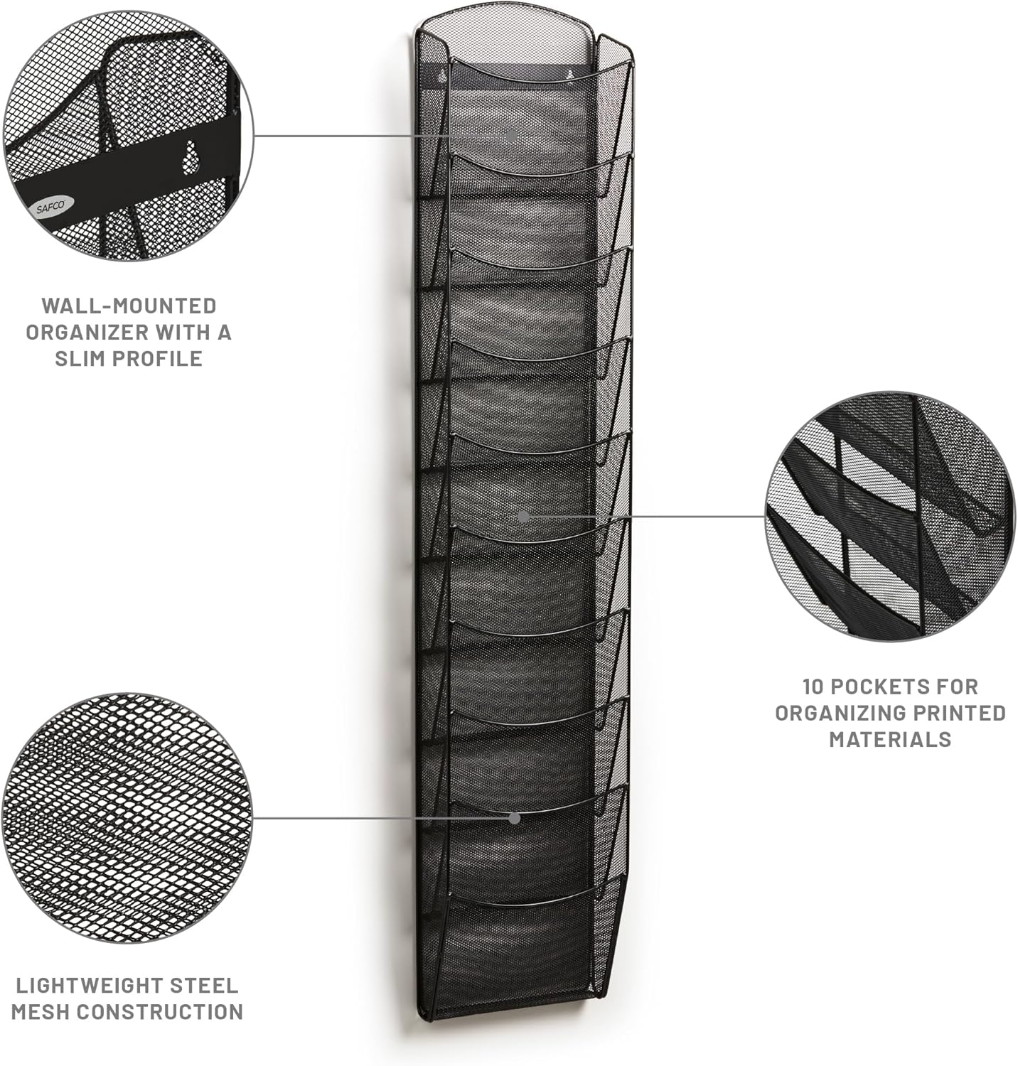 Safco Onyx Mesh Magazine Holder Black 10 Pockets