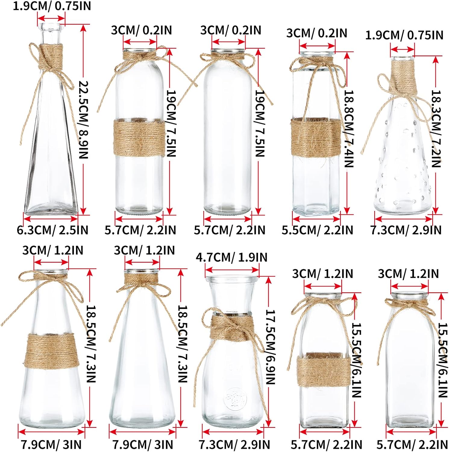 MDLUU Clear Glass Bud Vase Set 10Pcs Assorted
