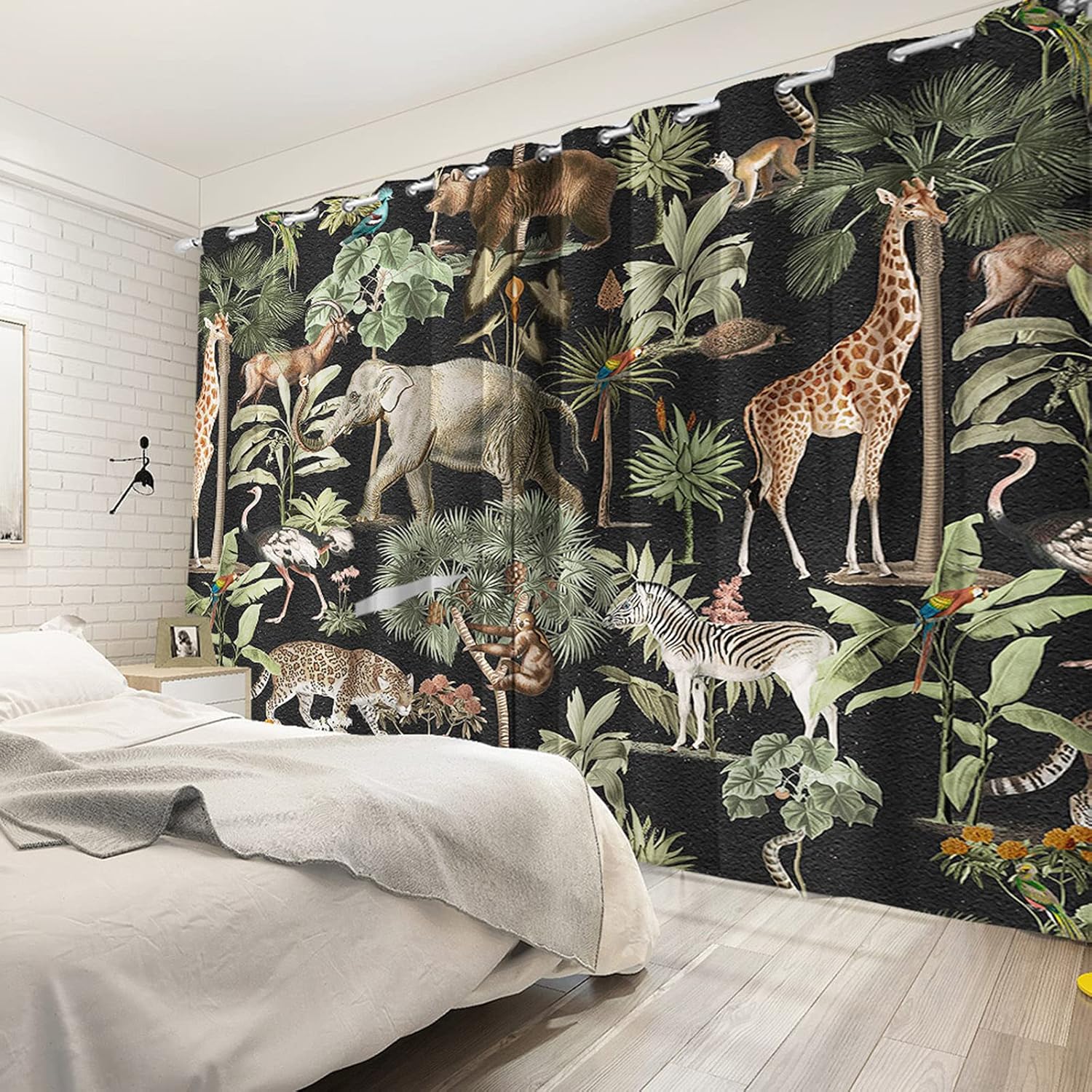 Yeele Jungle Wildlife Window Curtain Panels 2 Panels 53x84 Inches