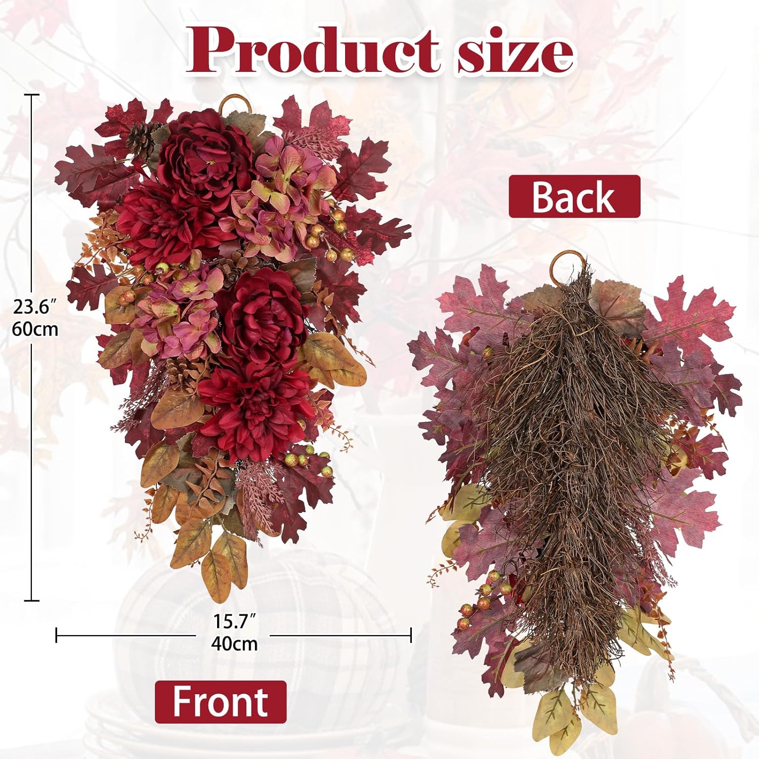 Hollyone 24 Inch Red Fall Wreath Decor