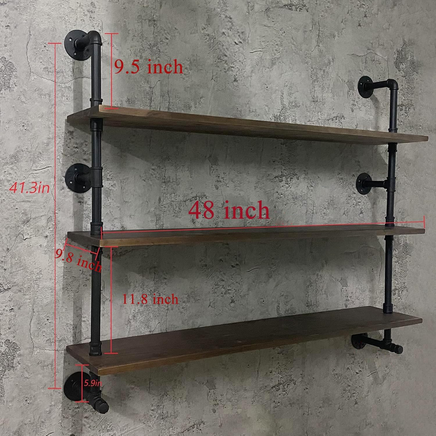 Rogmars 48 Inch 3 Tier Pipe Floating Shelf Dark Brown