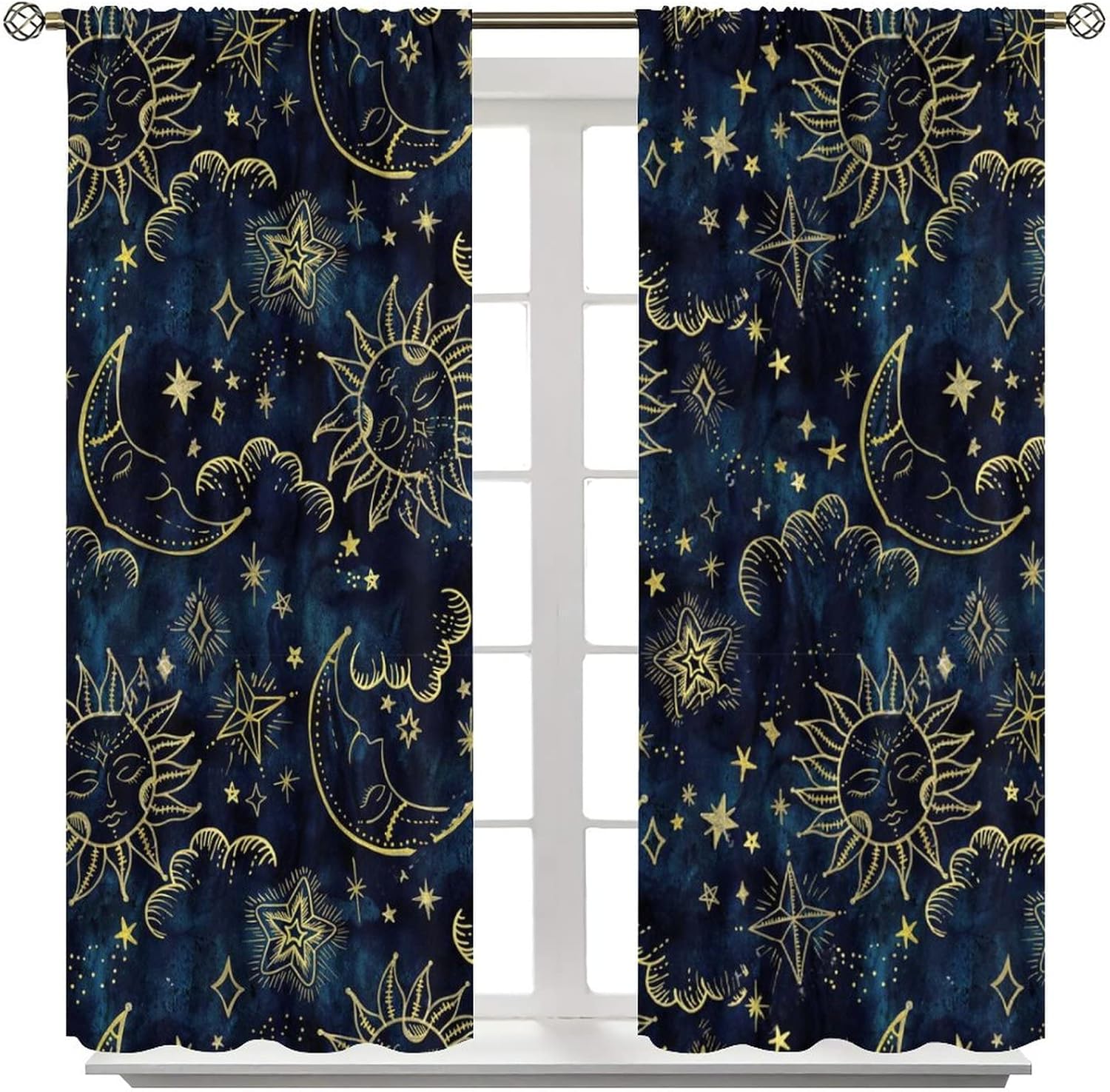 Sun and Moon Curtains with Cosmic Stars Print