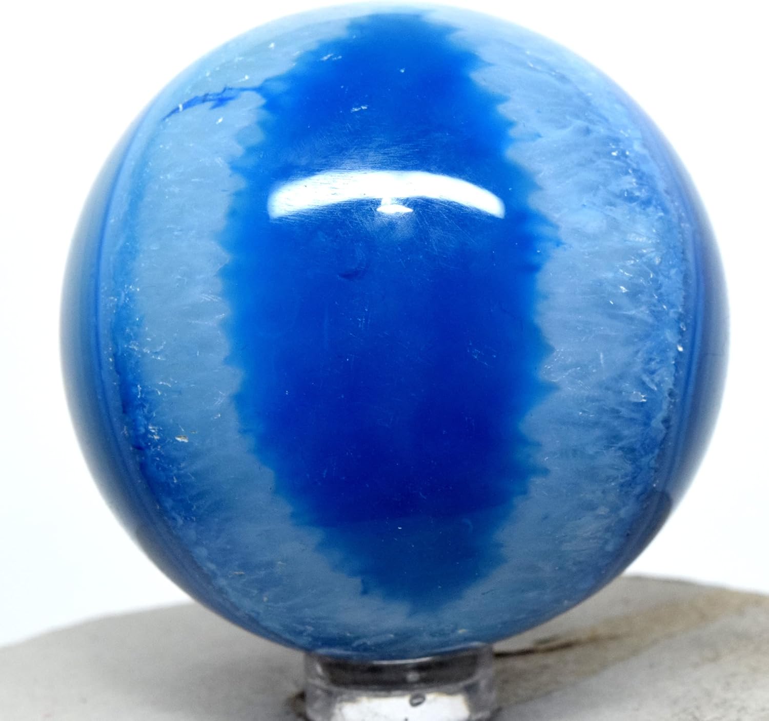 55mm Dyed White Blue Agate Sphere with Stand