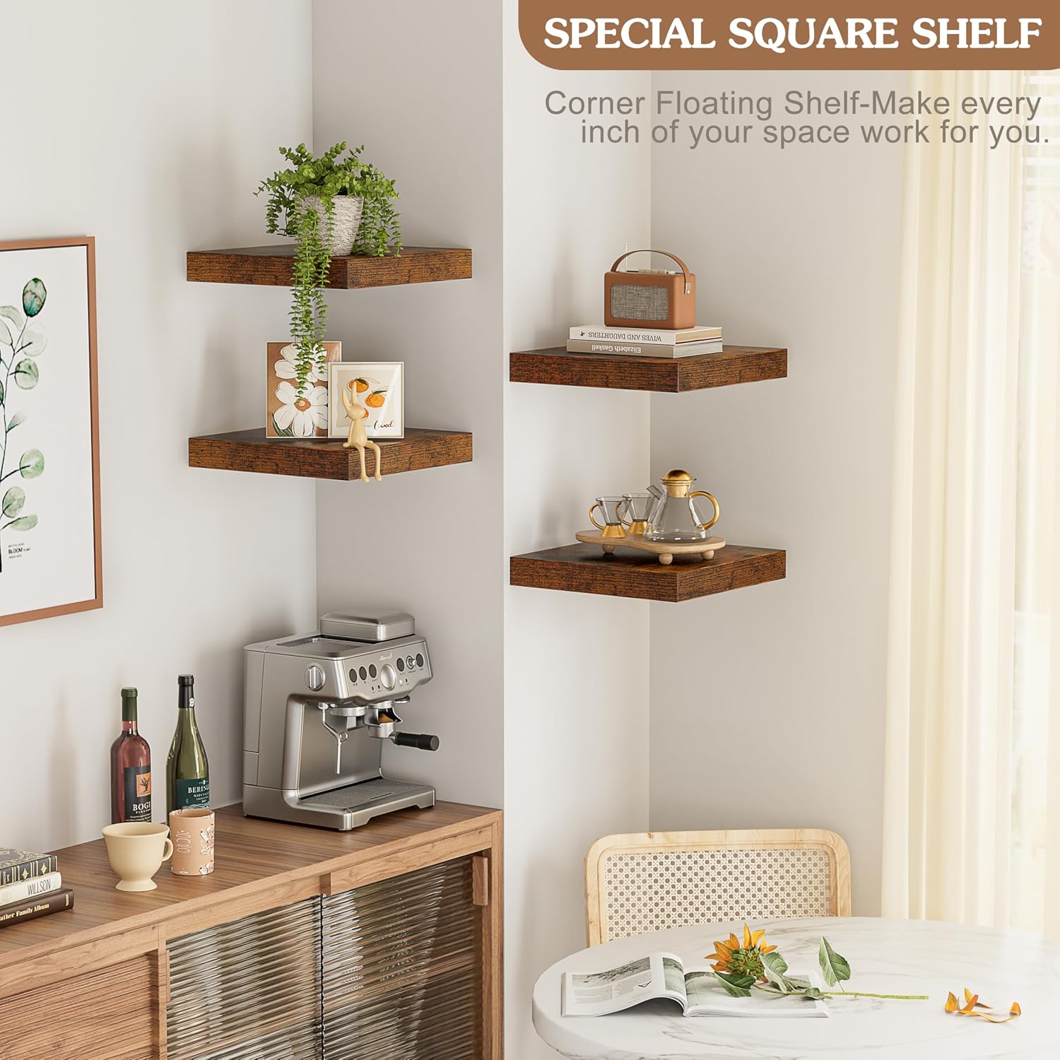 Olakee Corner Floating Shelf Set of 4 Carbonized Black