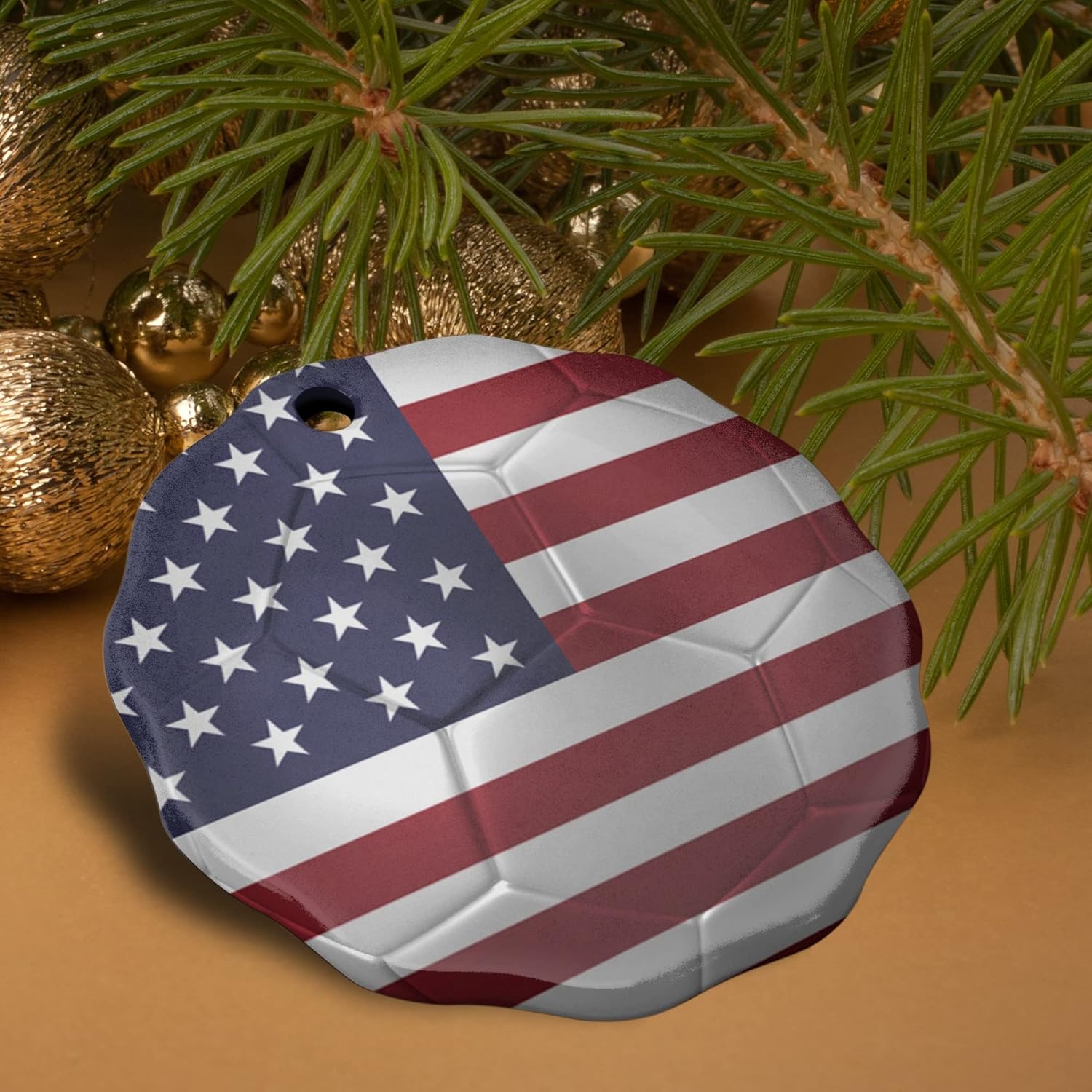 GRAPHICS MORE USA Flag Soccer Ball Porcelain Ornament