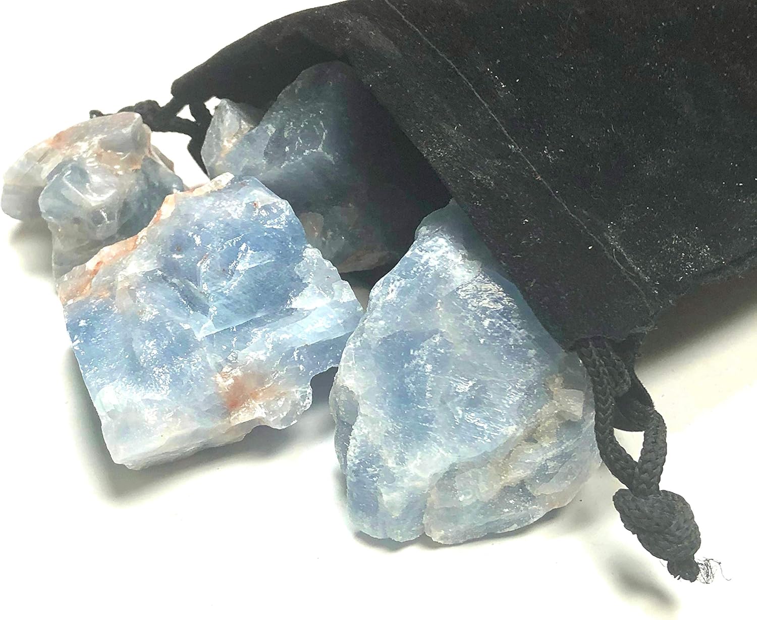Rough Blue Calcite Stones - 1 Inch in Velvet Bag 1 Pound