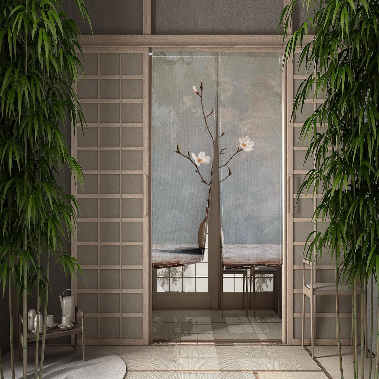 Leowefowa Flower Pattern Japanese Noren Door Curtain