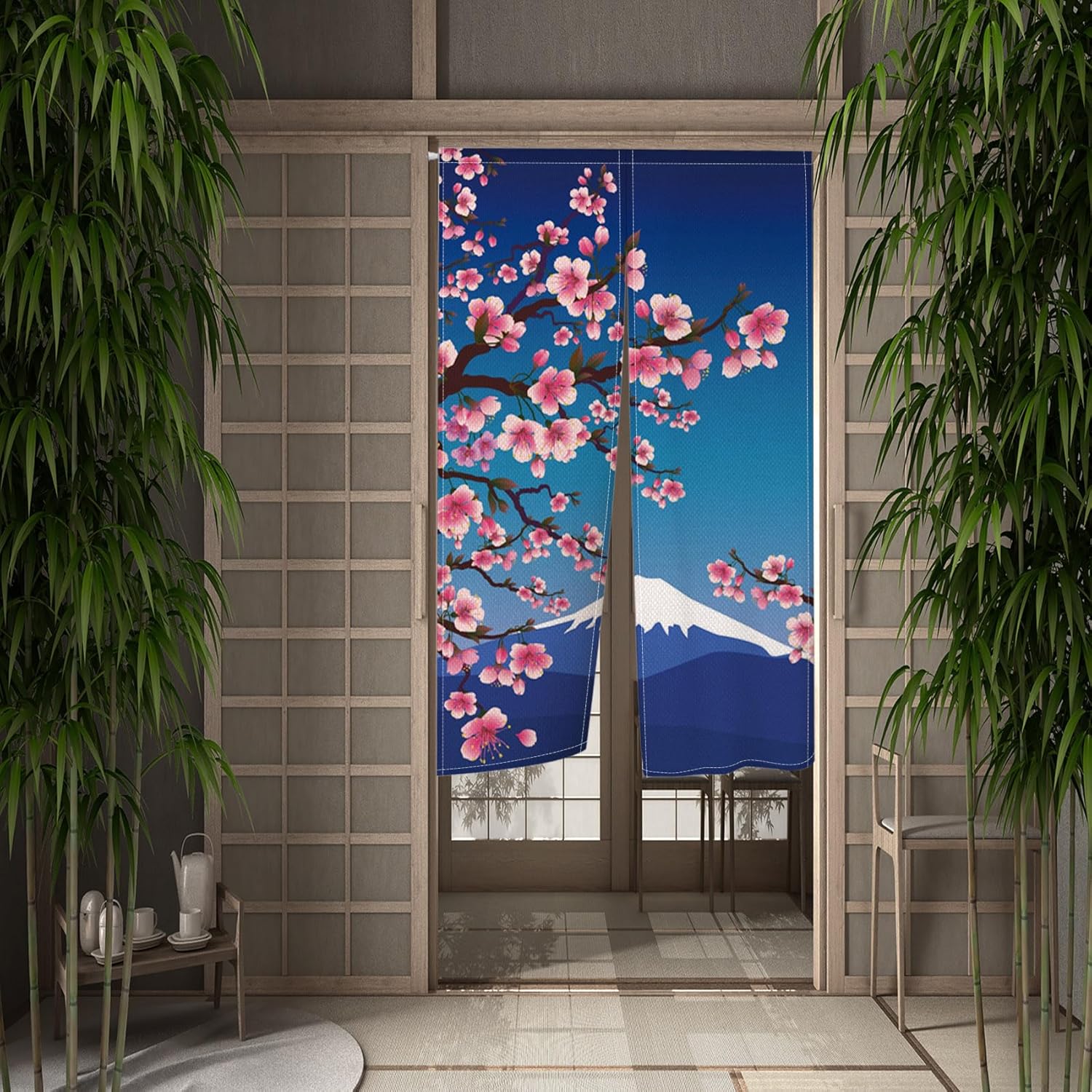 Japan Mount Fuji Cherry Noren Curtain Panel 335x669 In