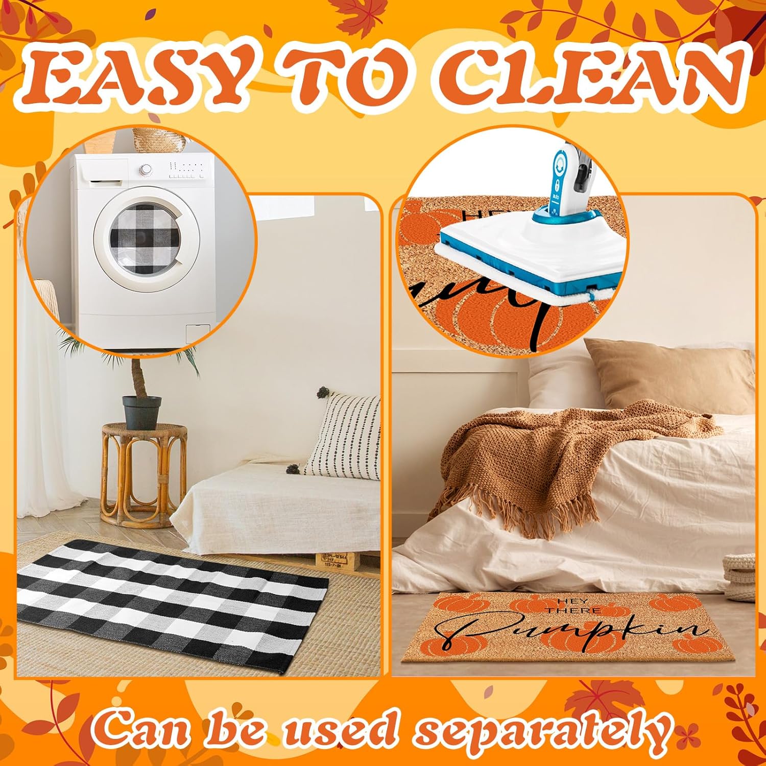 Duraaamo Fall Coir Doormat and Plaid Rug Set