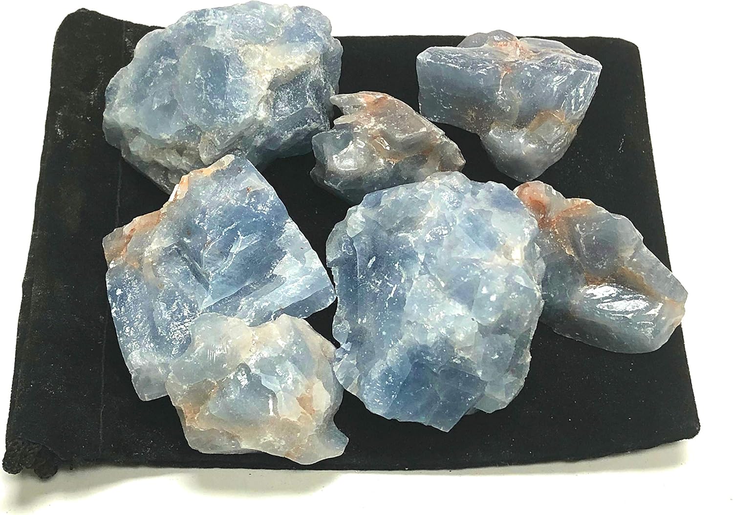 Rough Blue Calcite Stones - 1 Inch in Velvet Bag 1 Pound