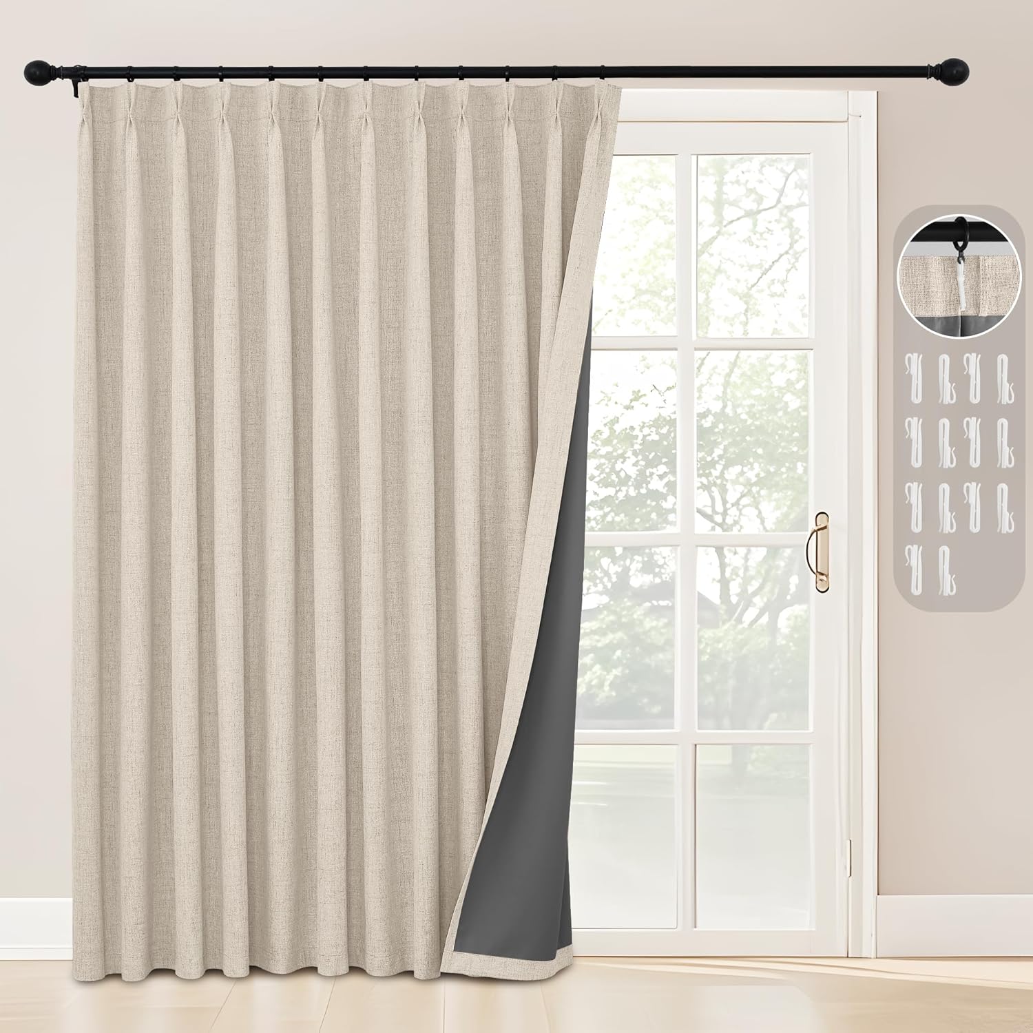 StangH Pinch Pleat Linen Curtains 1 Panel Blackout