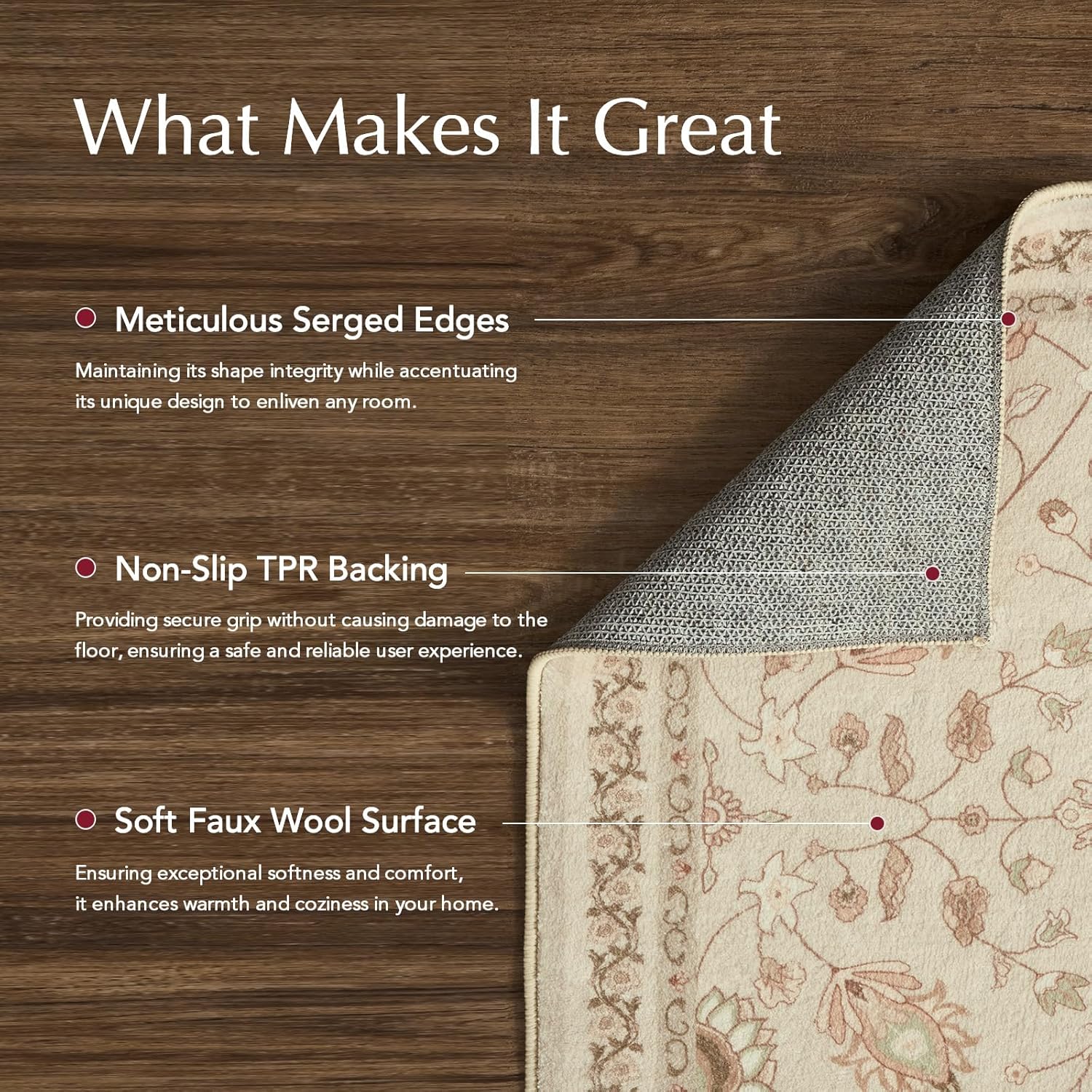 Evergrace 2x3 Area Rug Boho Floral Faux Wool Natural Beige