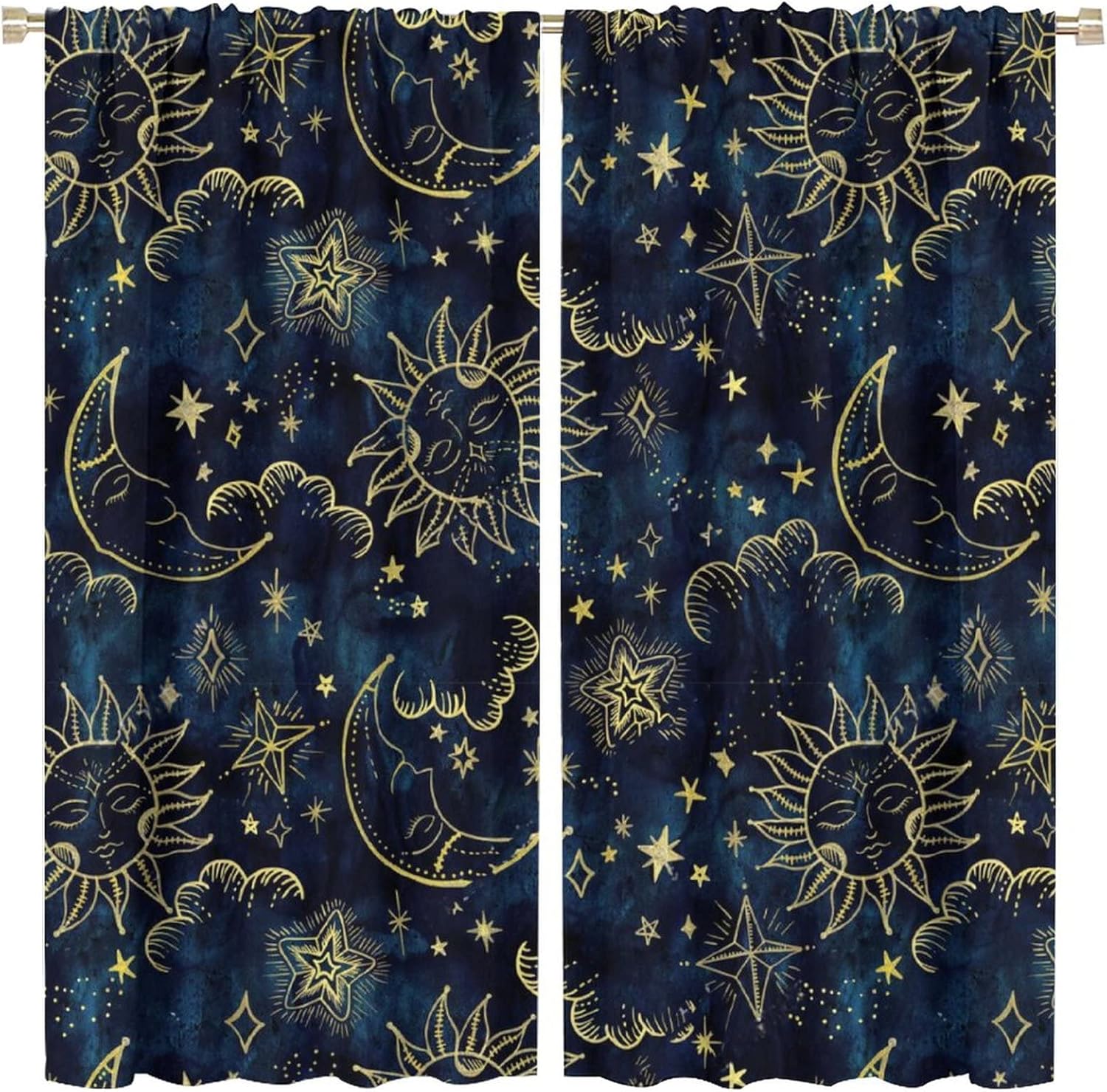 Sun and Moon Curtains with Cosmic Stars Print