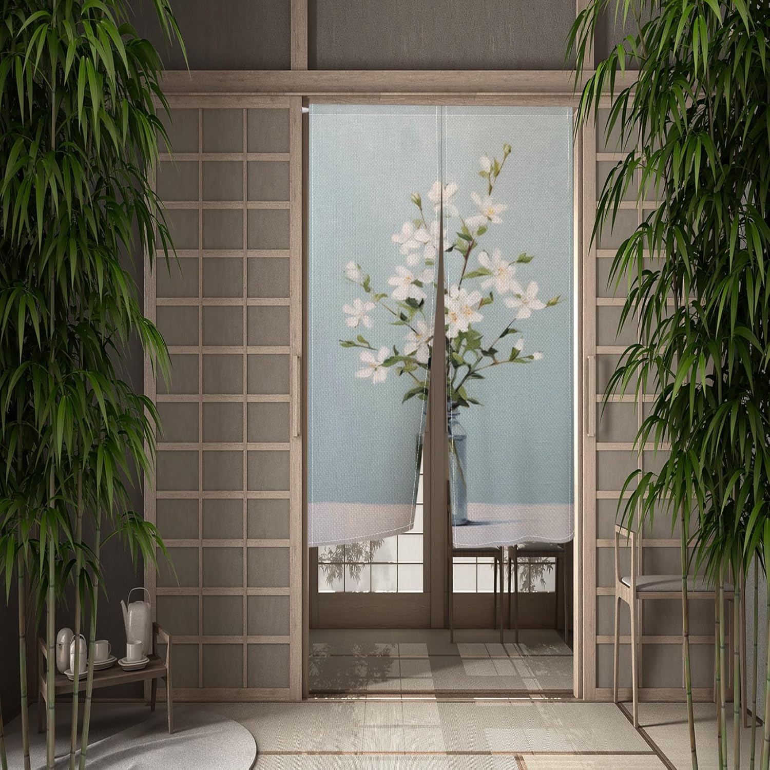 Leowefowa Japanese Noren Door Curtain Flower Pattern