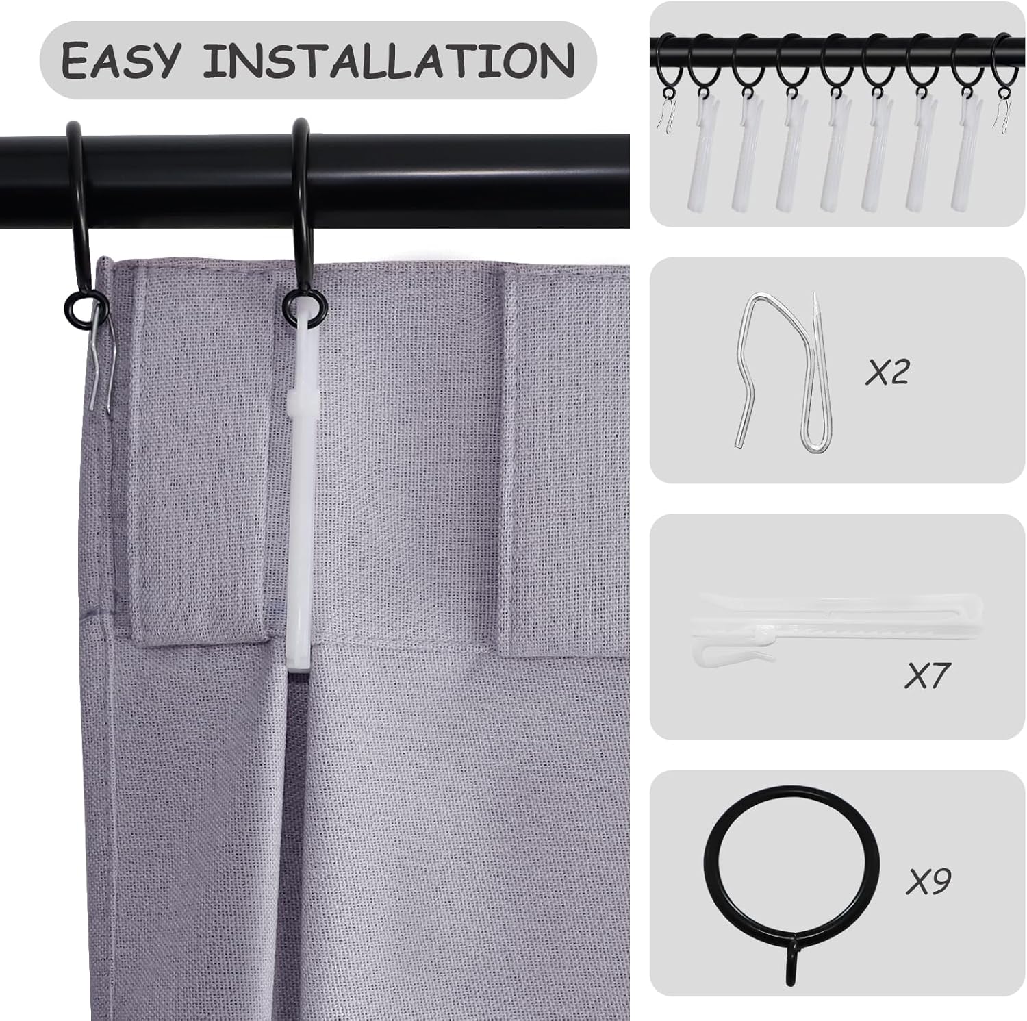 Light Grey Blackout Pinch Pleated Linen Curtains 2 Panels Set 90 Inches