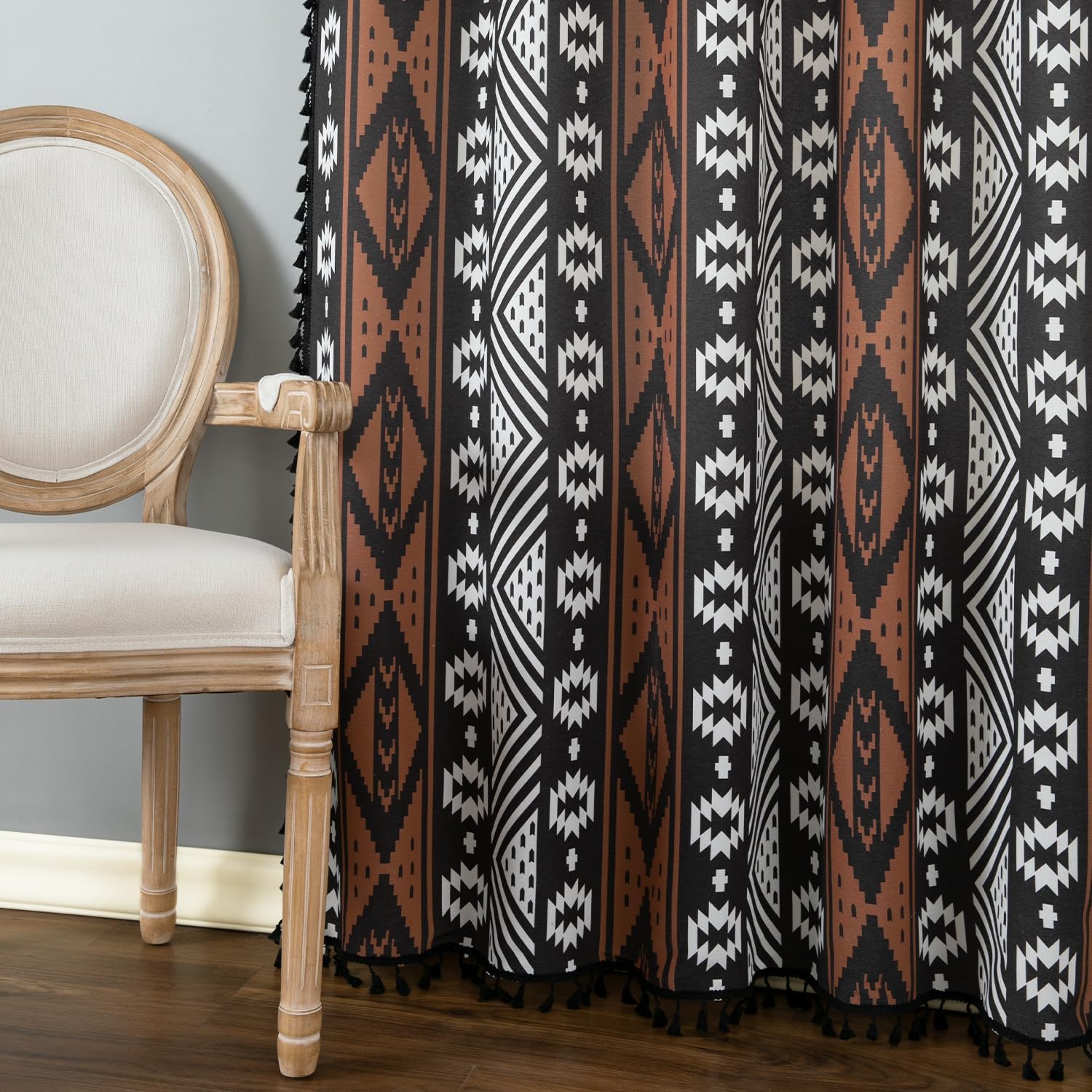 VOGOL Brown Boho Curtains 96 Inches Long
