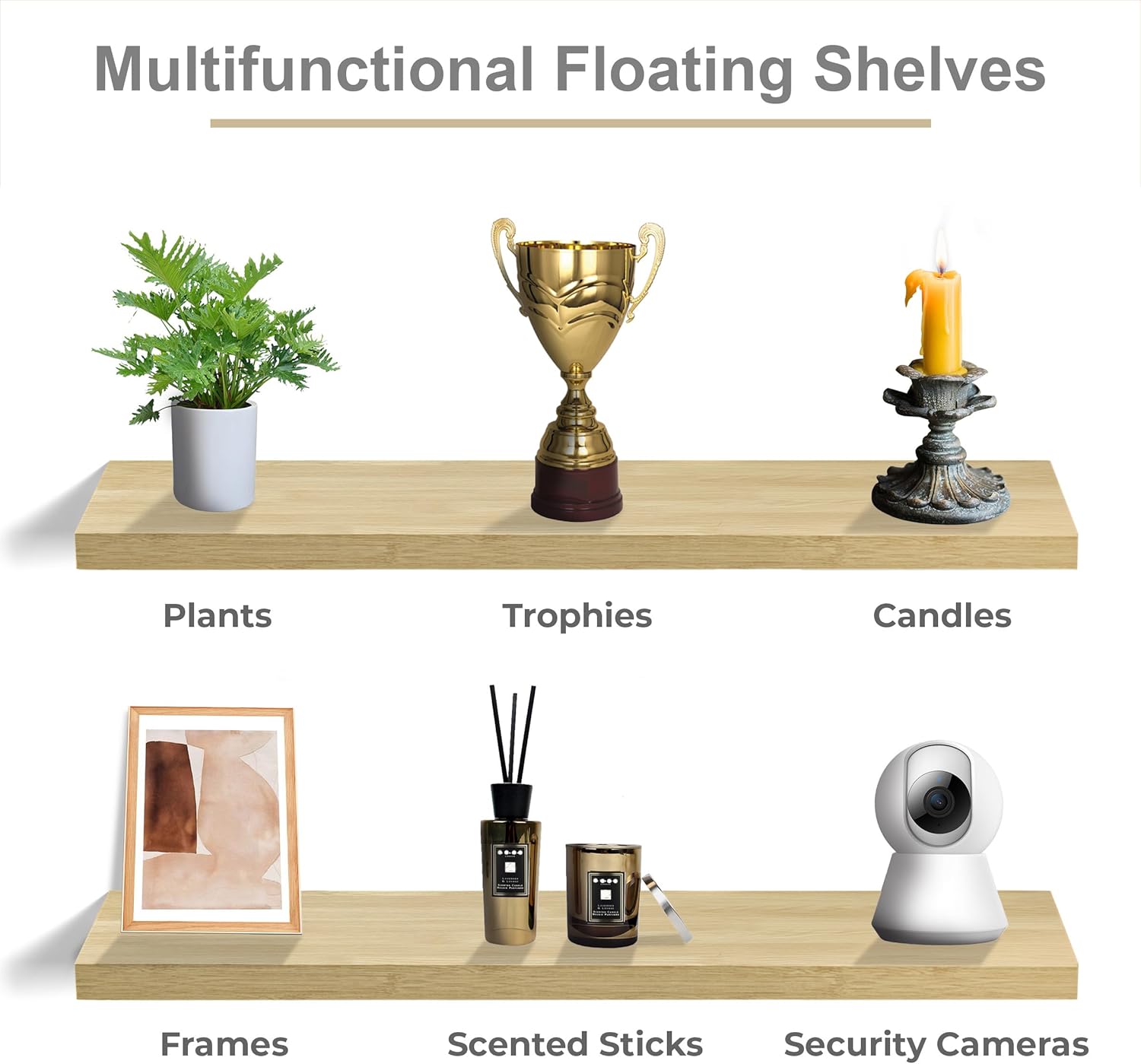 Sorbus Floating Shelf 35 Inch Maple Wood 2 Pack Wall Mount