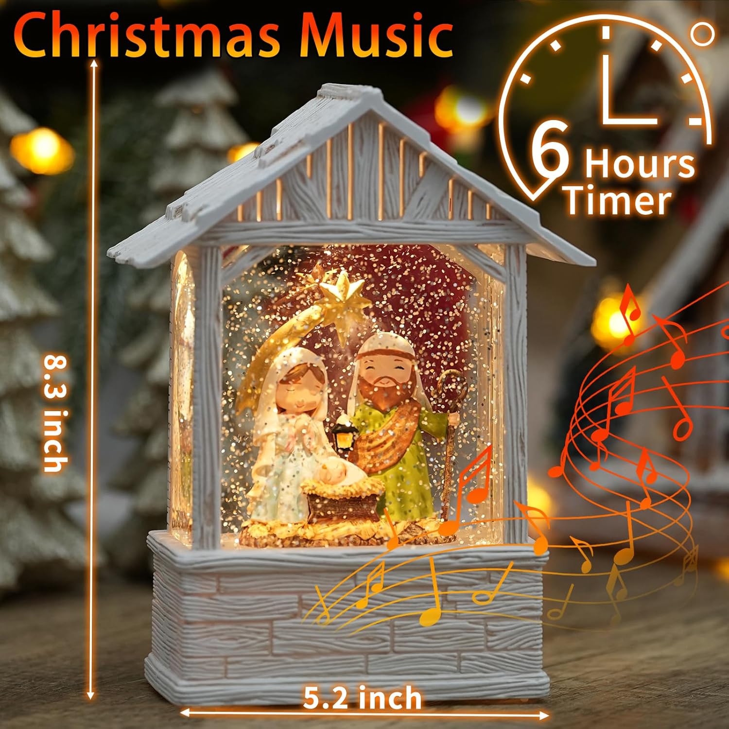 PestiLite Nativity Snow Globe with Music and Light