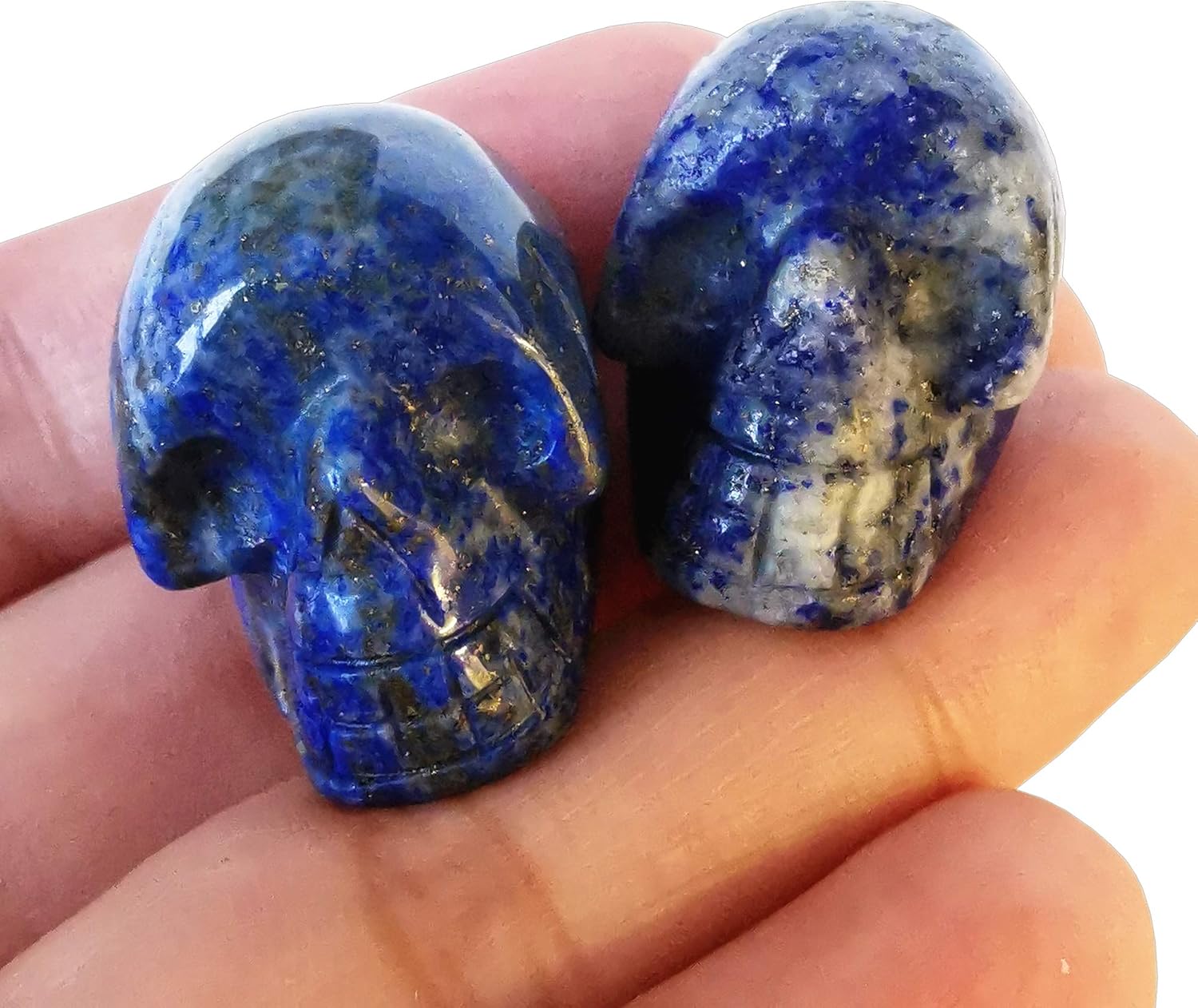 2 Pcs Natural Lapis Lazuli Mini Crystal Human Skull Figurines