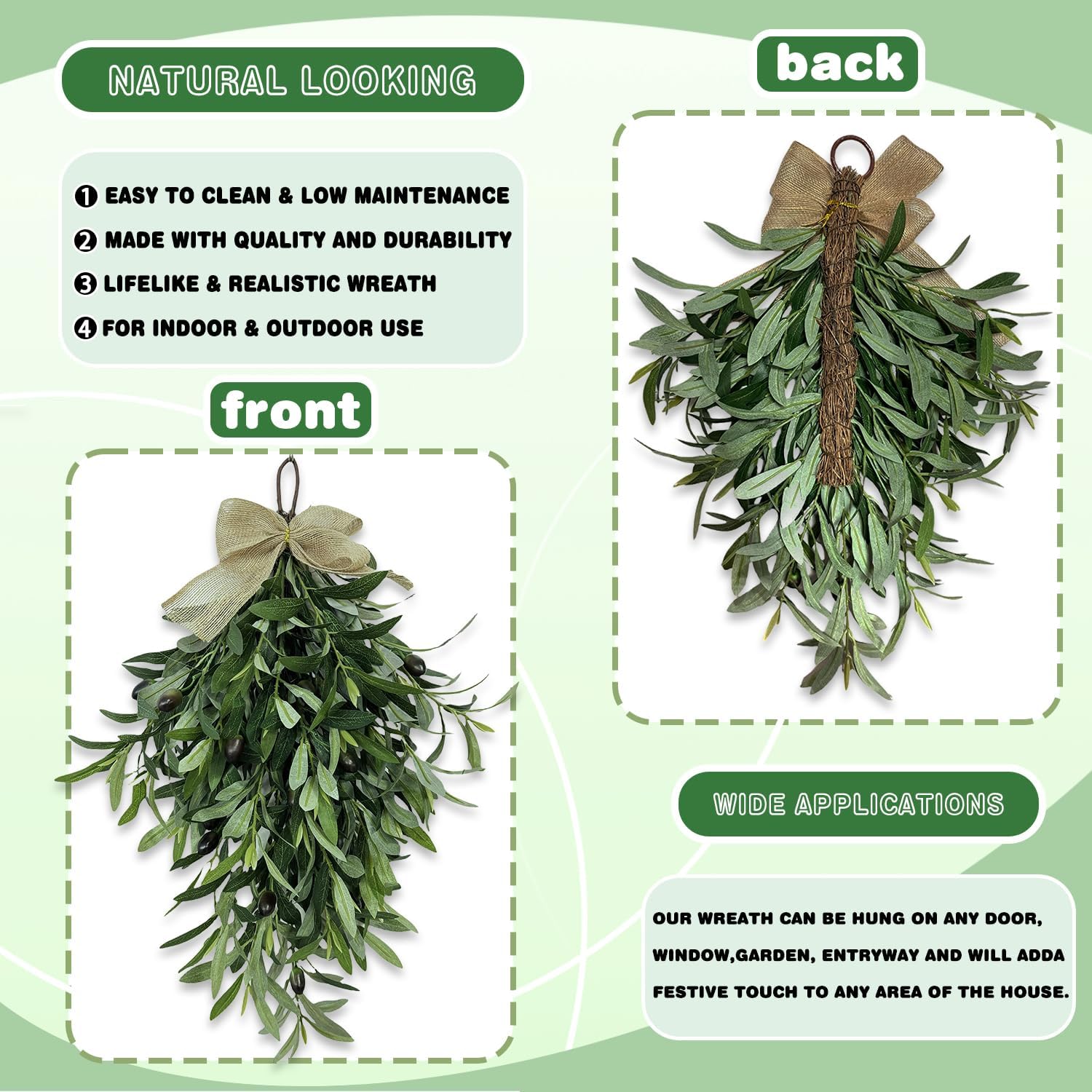24 Inch Artificial Teardrop Olive Wreath Pendant
