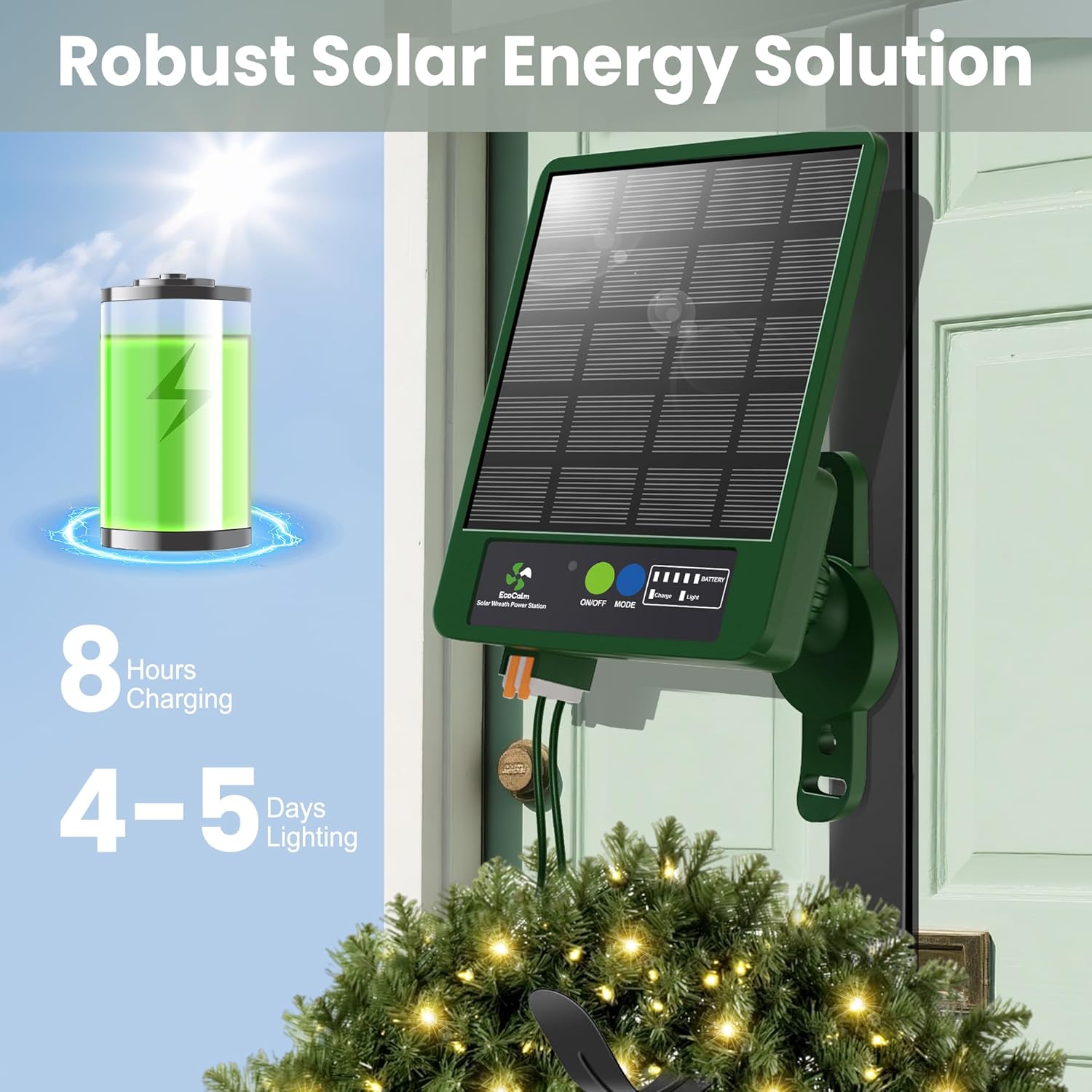 Solar Wreath Hangers for Front Door with 60 LED Lights