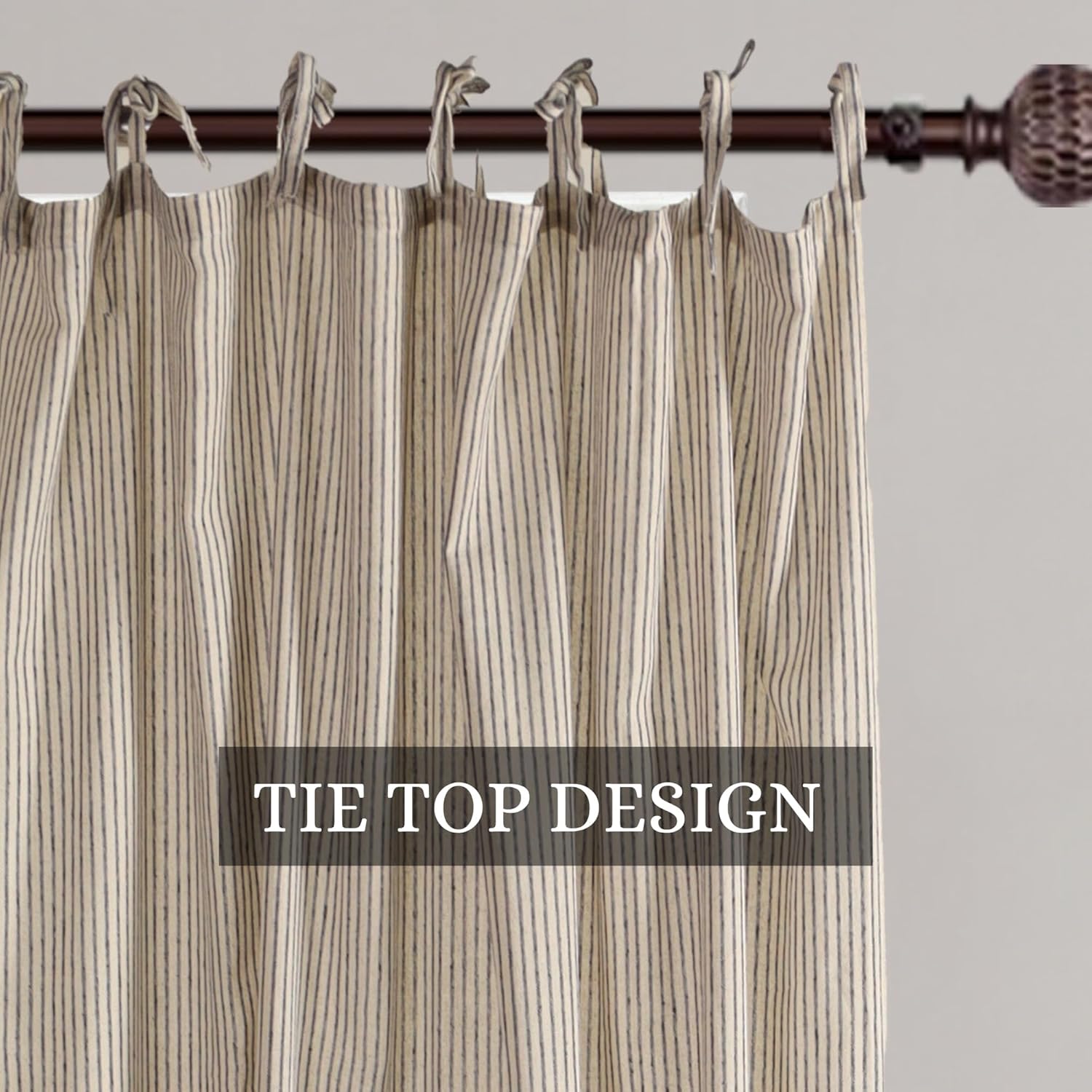 THE ART BOX Gauze Striped Curtains 2 Panel Tie Top