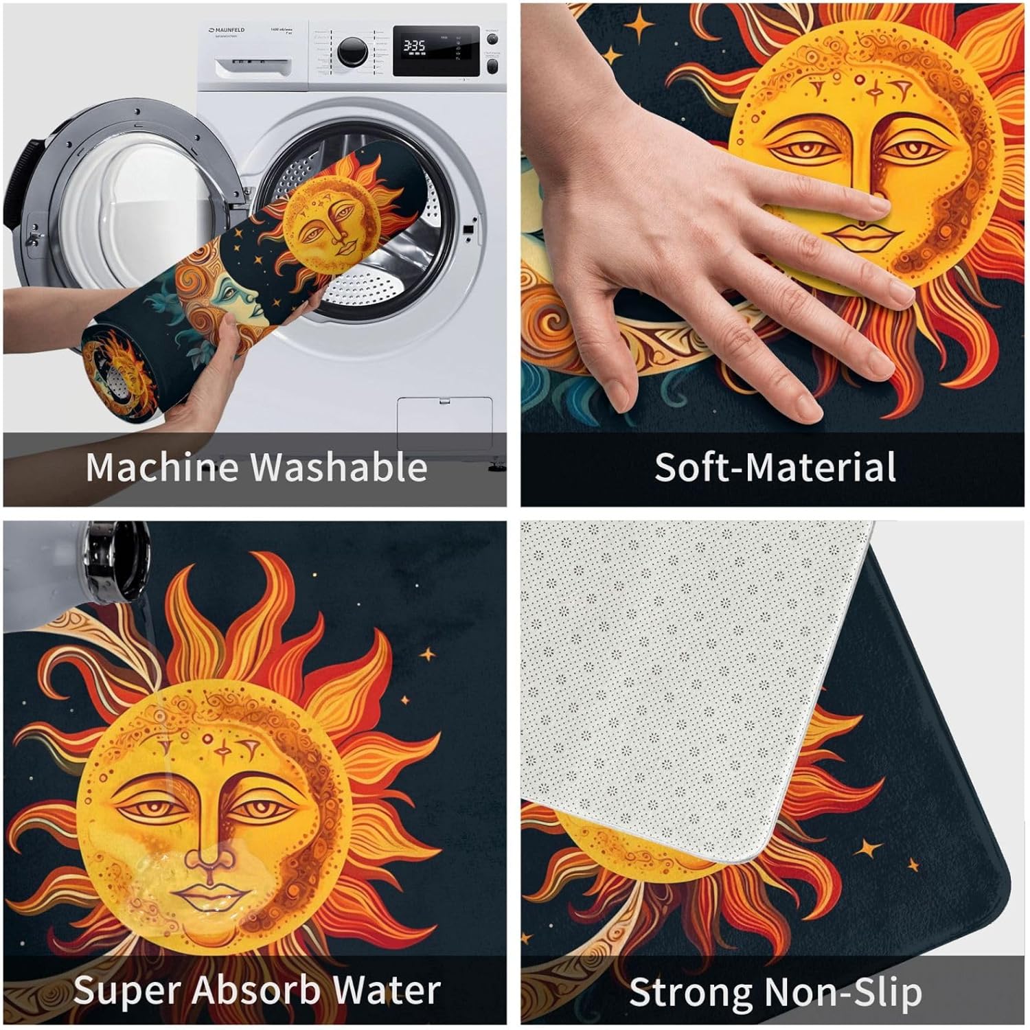 Stars and Sun Moon Welcome Door Mat 16x24in